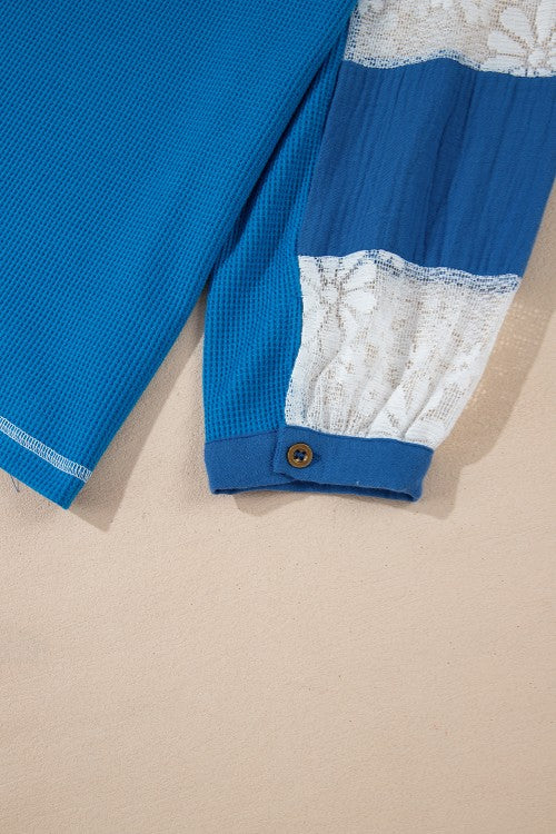 Lace Patchwork Sleeve Stitching V Neck Top-TOPS / DRESSES-[Adult]-[Female]-2022 Online Blue Zone Planet