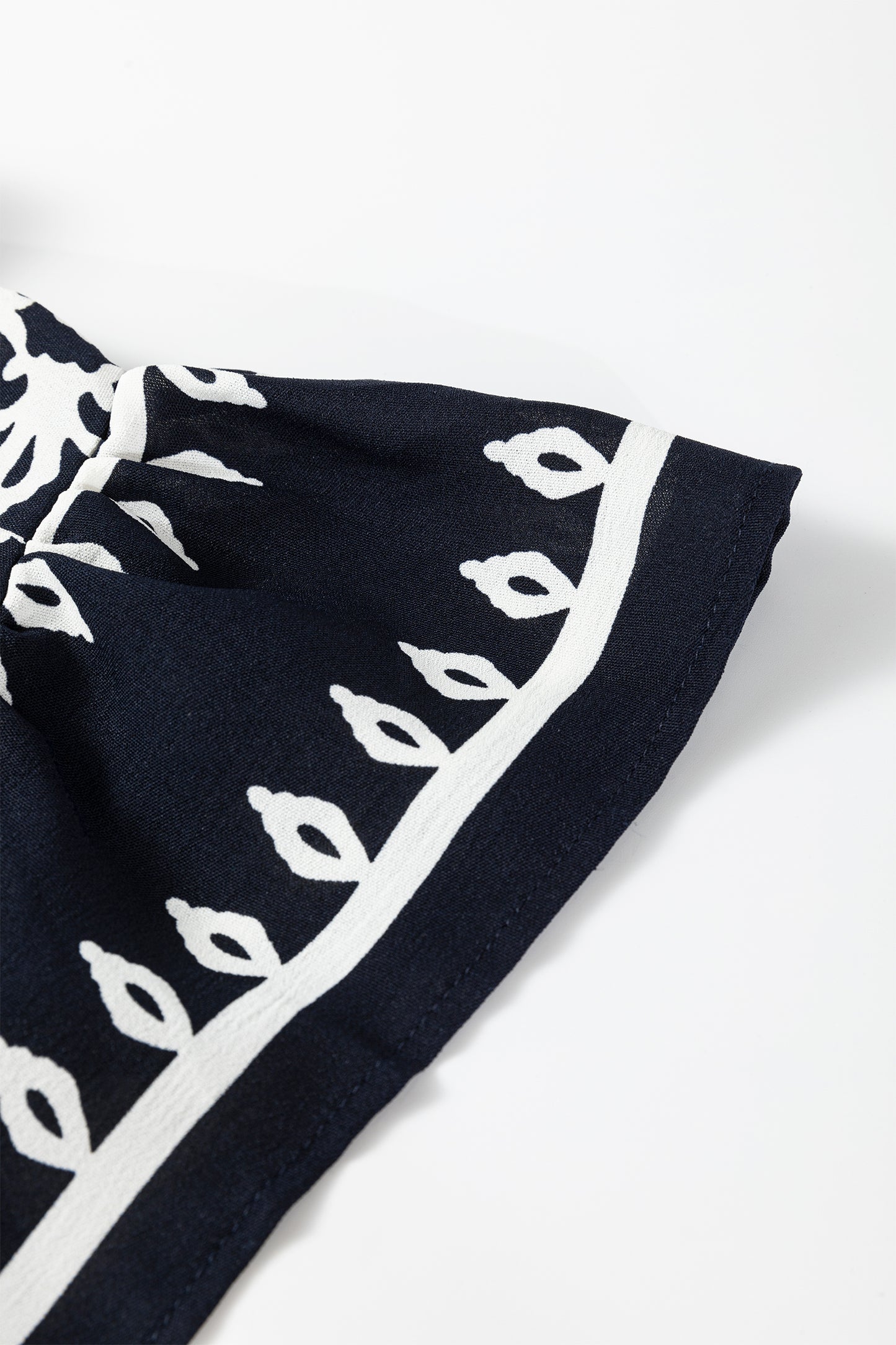 Blue Western Ethnic Print Notched Neck Short Sleeve Midi Dress-TOPS / DRESSES-[Adult]-[Female]-2022 Online Blue Zone Planet