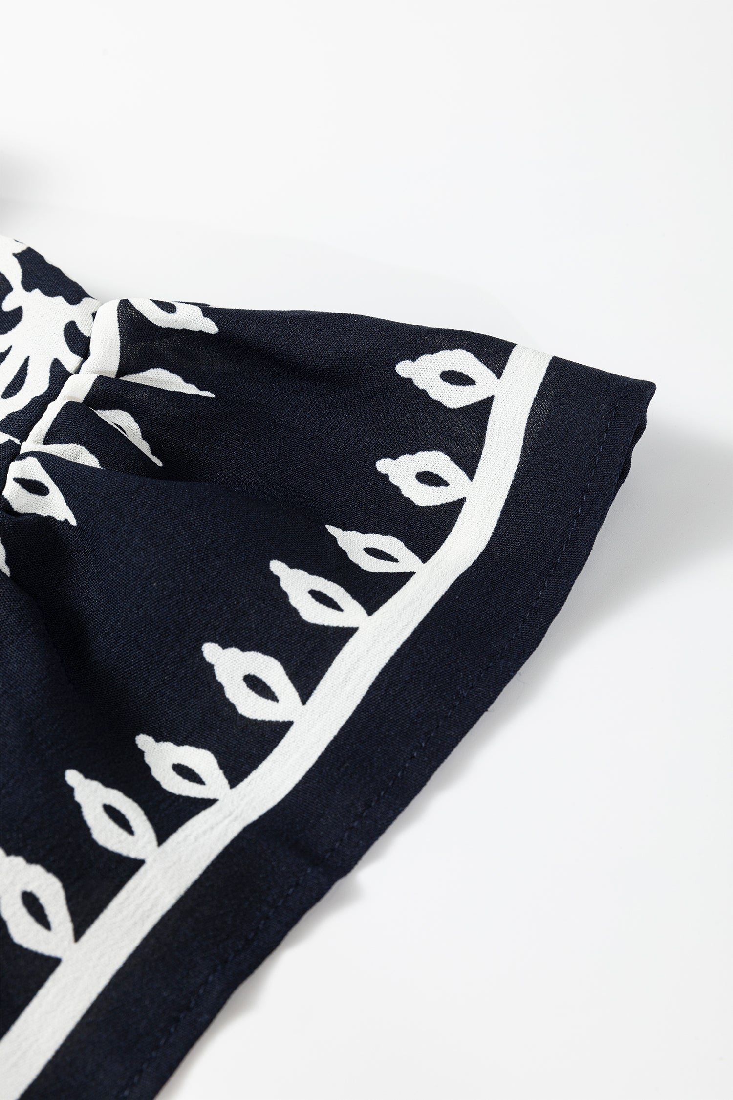 Blue Western Ethnic Print Notched Neck Short Sleeve Midi Dress-TOPS / DRESSES-[Adult]-[Female]-2022 Online Blue Zone Planet