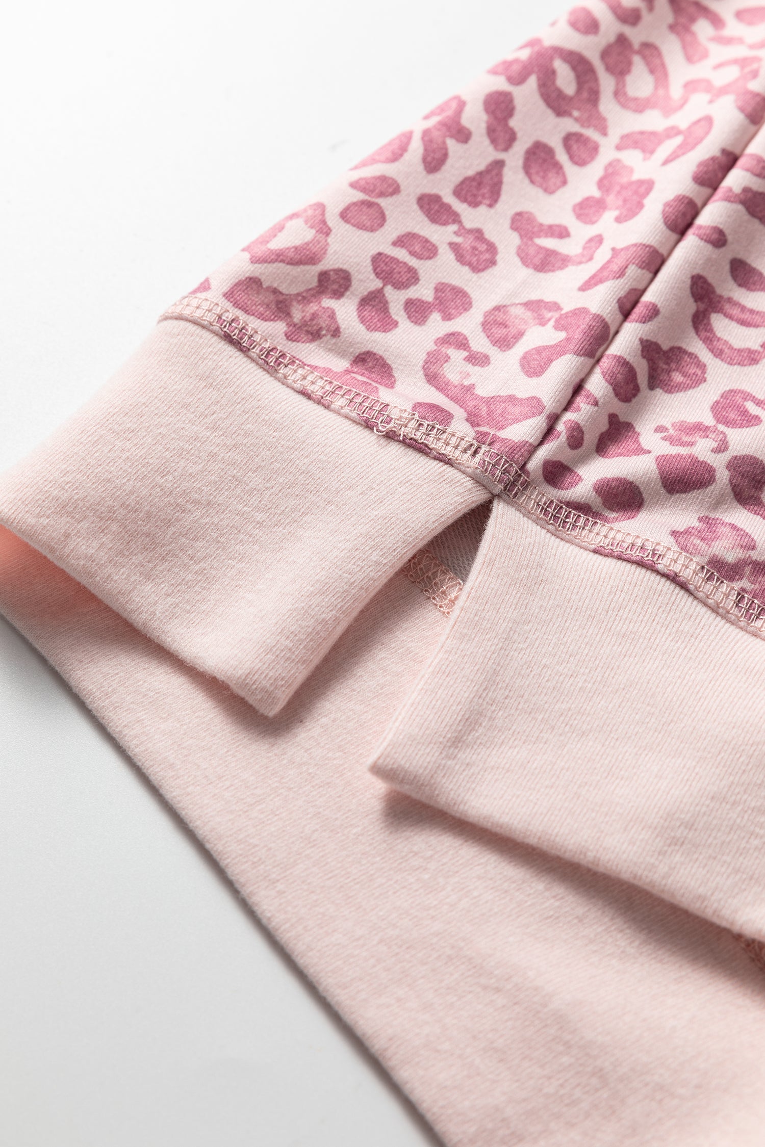 Pink Leopard Print Patchwork Crew Neck Sweatshirt-Tops/Sweatshirts & Hoodies-[Adult]-[Female]-2022 Online Blue Zone Planet