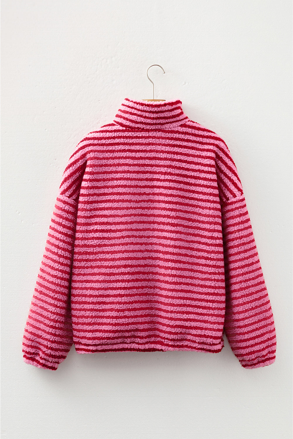 Pink Stripe Quarter Zip Fleece Oversize Sweatshirt-Tops/Sweatshirts & Hoodies-[Adult]-[Female]-2022 Online Blue Zone Planet