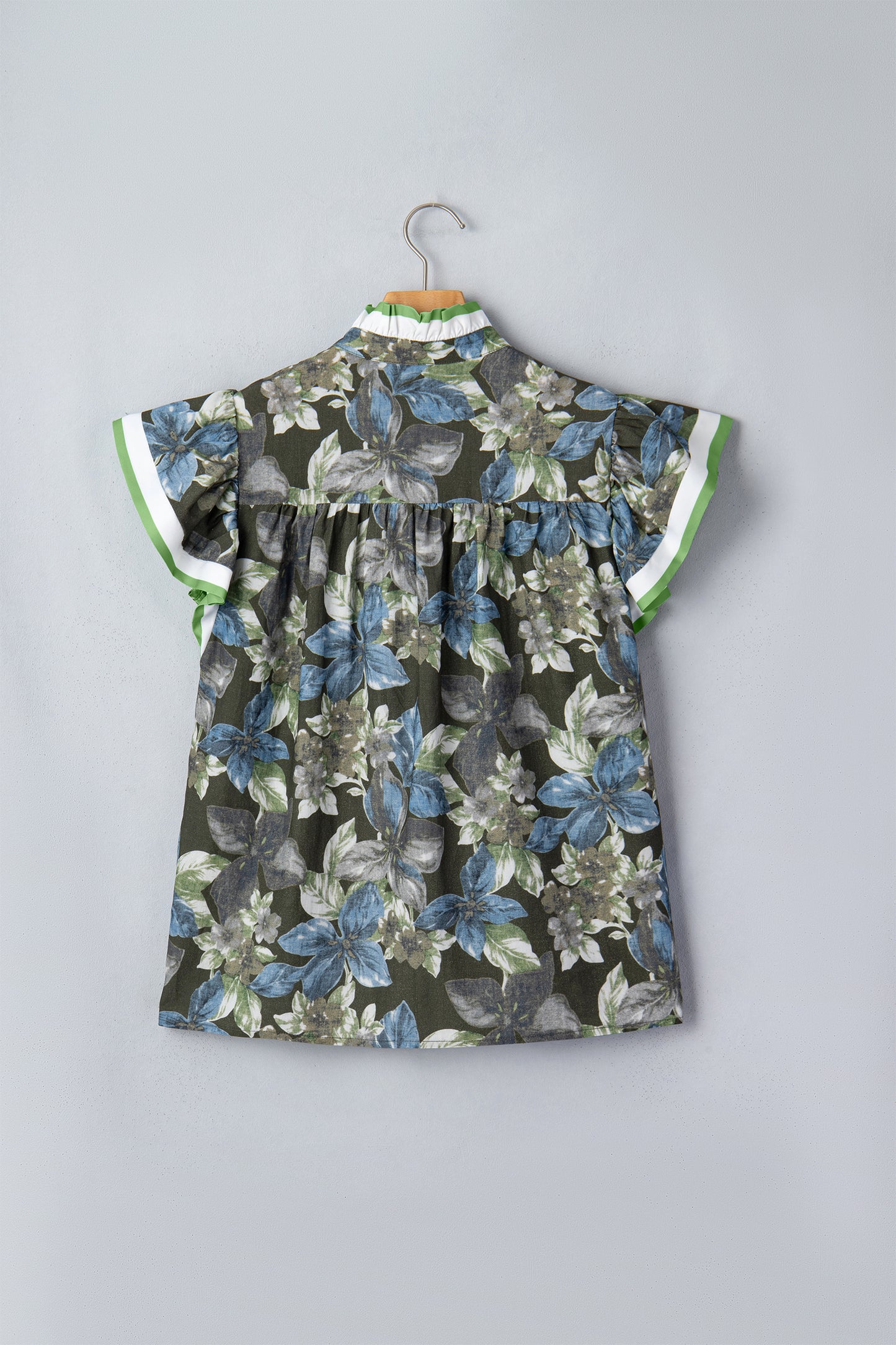 Green Ruffled Short Sleeve Floral Summer Blouse-Tops/Blouses & Shirts-[Adult]-[Female]-2022 Online Blue Zone Planet