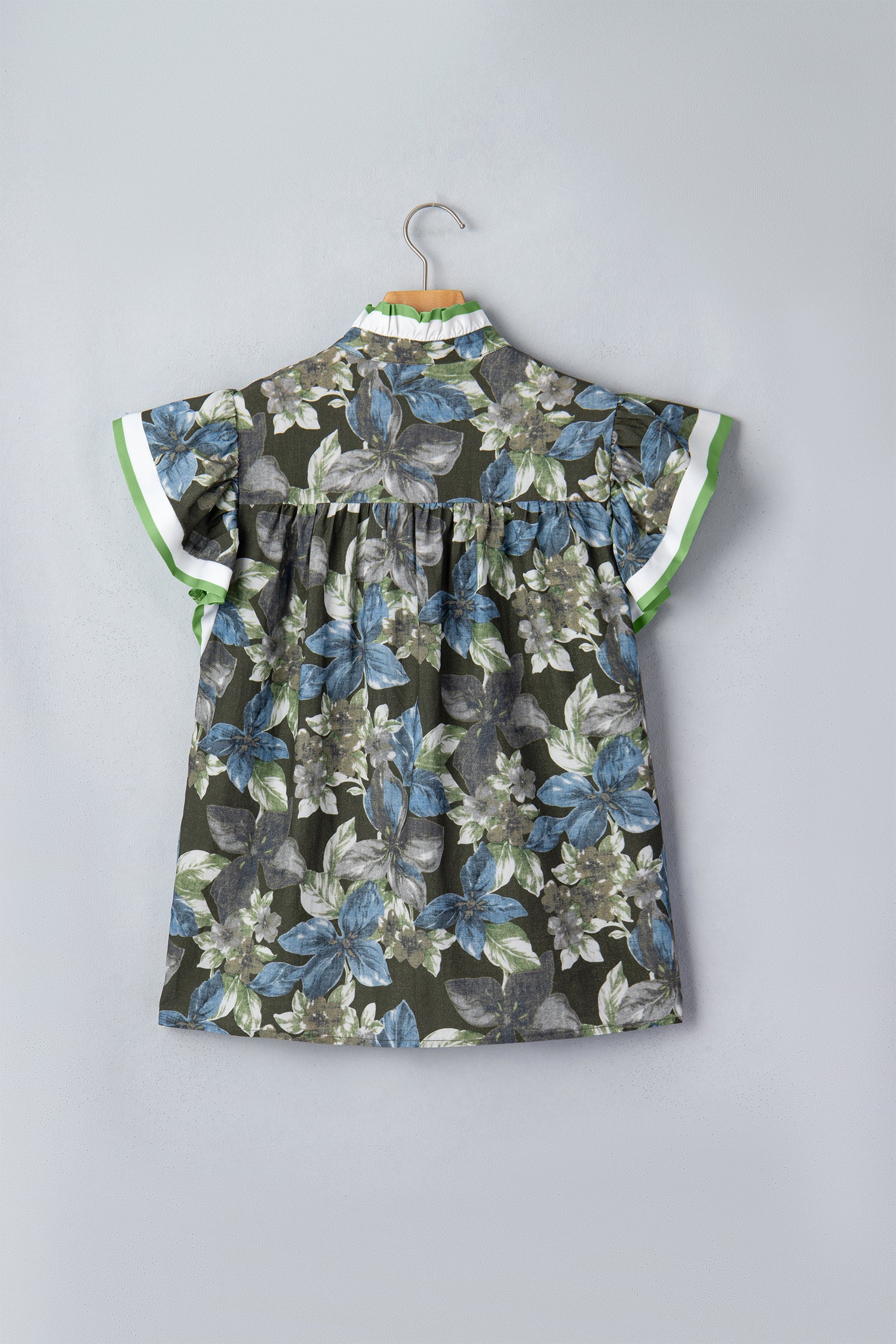 Green Ruffled Short Sleeve Floral Summer Blouse-Tops/Blouses & Shirts-[Adult]-[Female]-2022 Online Blue Zone Planet