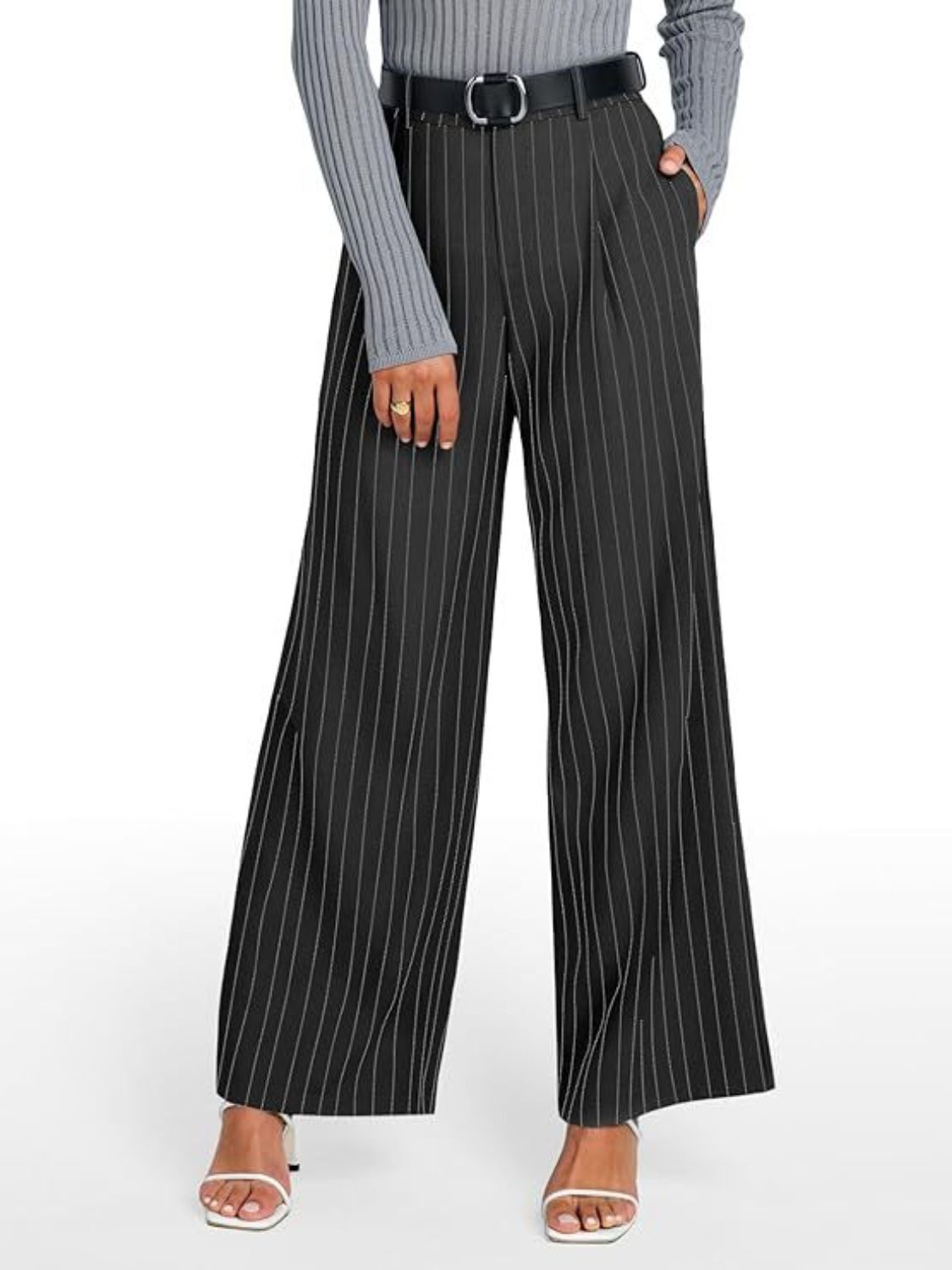 Blue Zone Planet | Striped Wide Leg Pants-BOTTOMS SIZES SMALL MEDIUM LARGE-[Adult]-[Female]-Black-S-2022 Online Blue Zone Planet