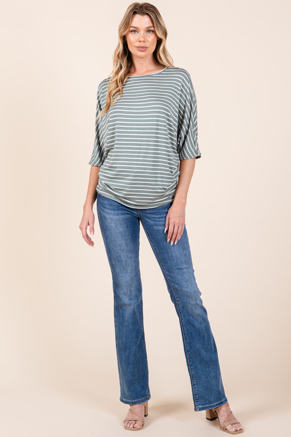 BOMBOM Striped Boat Neck Dolman Sleeve Top-TOPS / DRESSES-[Adult]-[Female]-2022 Online Blue Zone Planet