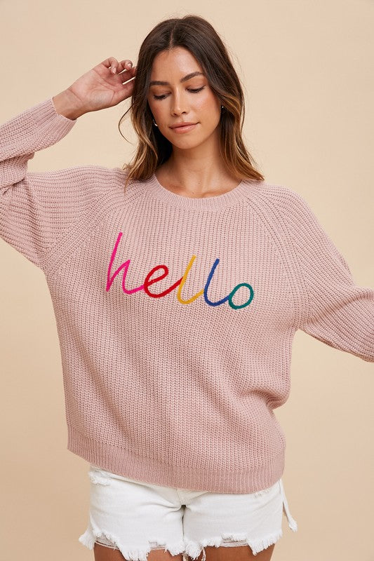 Annie Wear HELLO Embroidered Raglan Sleeve Sweater-TOPS / DRESSES-[Adult]-[Female]-Mauve-S-2022 Online Blue Zone Planet