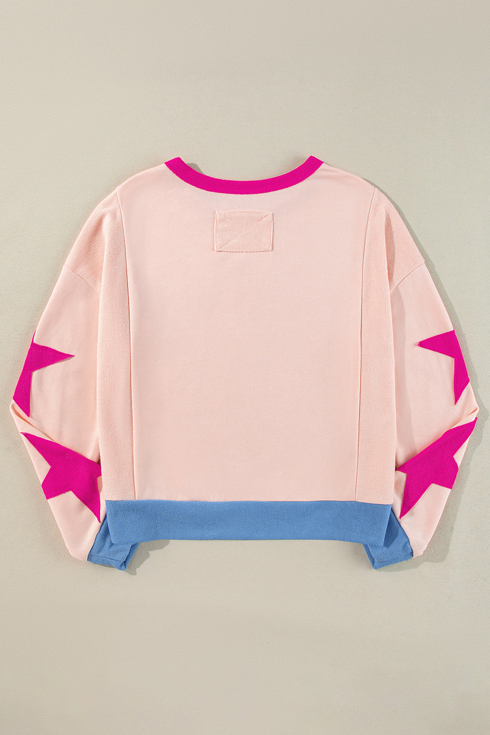 Parchment Star Patchwork Exposed Seam Oversized Sweatshirt-Sweatshirts & Hoodies-[Adult]-[Female]-2022 Online Blue Zone Planet