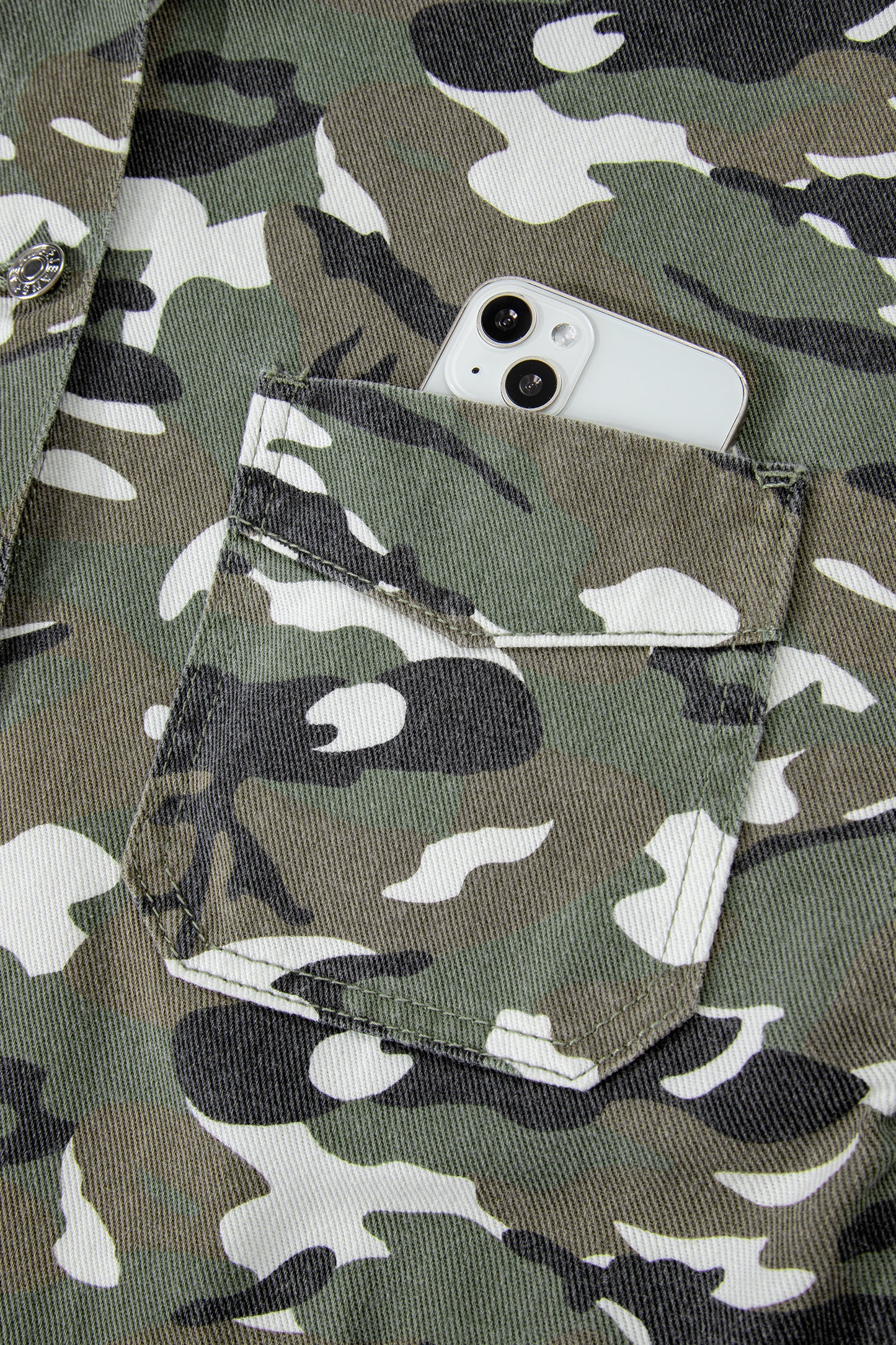 Green Camo Chest Pockets Loose Jean Jacket-TOPS / DRESSES-[Adult]-[Female]-2022 Online Blue Zone Planet