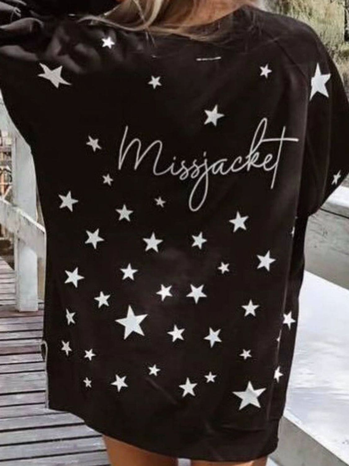 Side Slit Stars Round Neck Long Sleeve Sweatshirt-TOPS / DRESSES-[Adult]-[Female]-2022 Online Blue Zone Planet