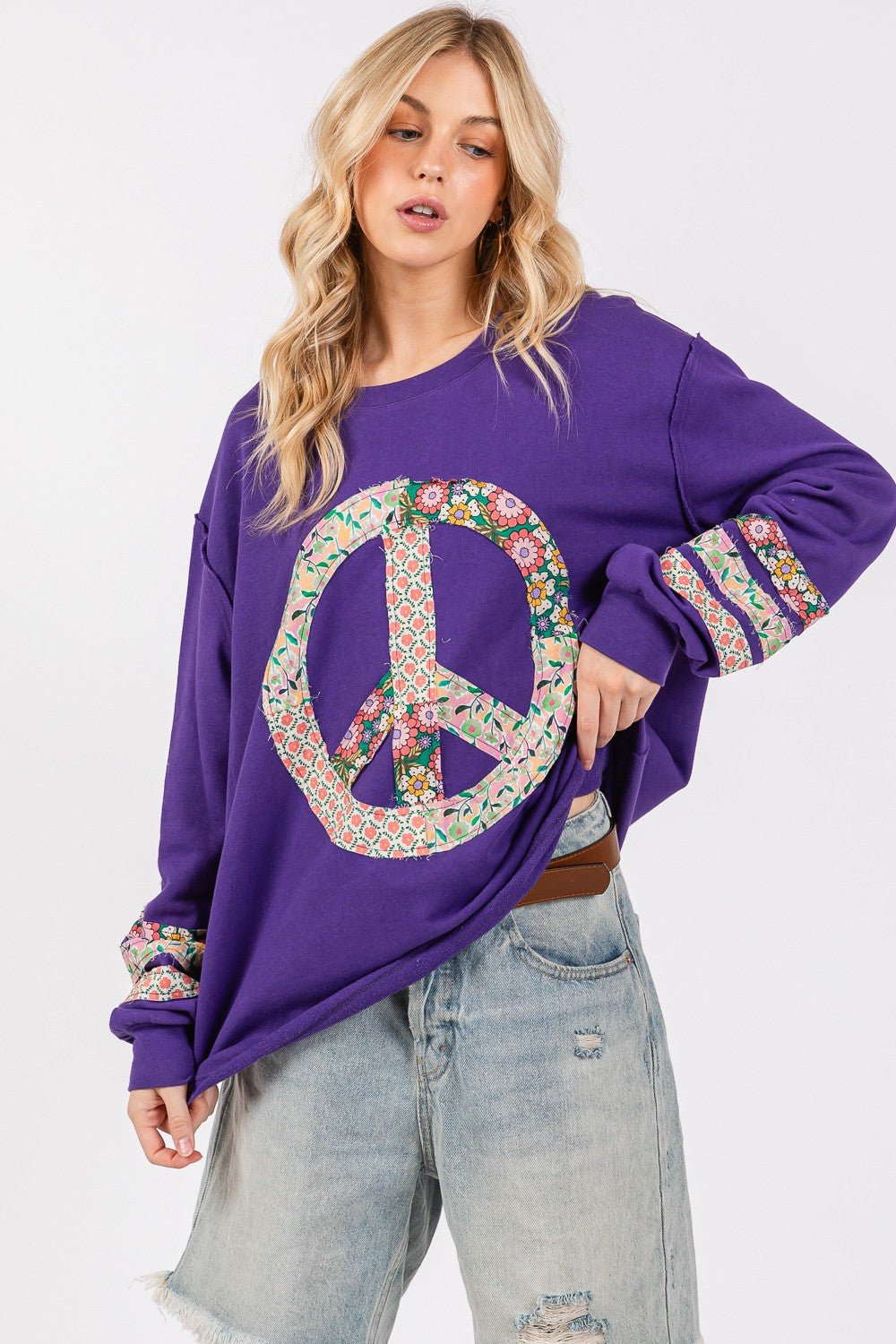 SAGE+FIG Peace Applique Patch Long Sleeve Top-TOPS / DRESSES-[Adult]-[Female]-2022 Online Blue Zone Planet