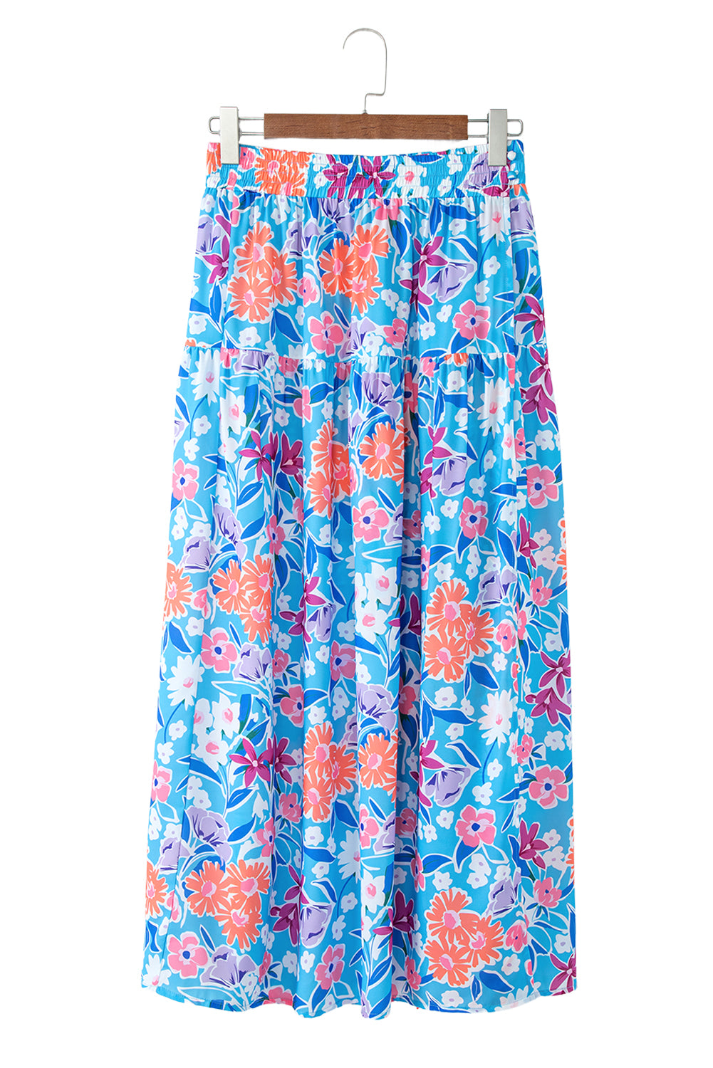 Sky Blue Floral Printed High Waist Split Wrap Long Skirt-Bottoms/Skirts & Petticoat-[Adult]-[Female]-2022 Online Blue Zone Planet