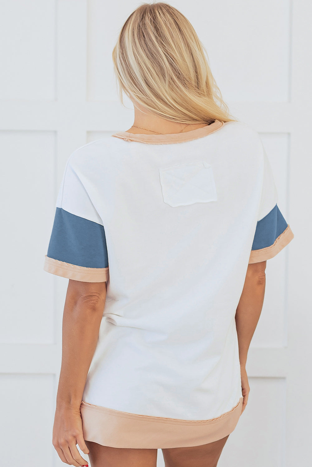 Multicolour Colorblock Patchwork Side Split Tunic T Shirt-Tops/Tops & Tees-[Adult]-[Female]-2022 Online Blue Zone Planet