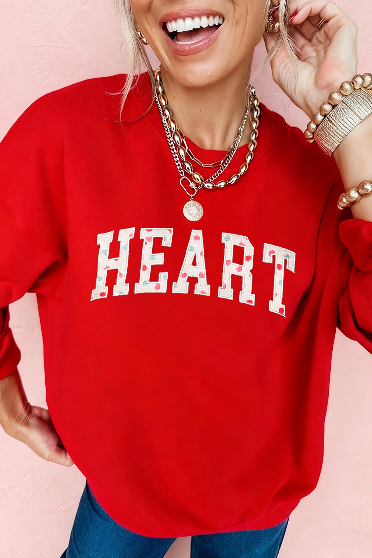 Red HEART Embroidered Patched Graphic Valentine Sweatshirt-Graphic Sweatshirts-[Adult]-[Female]-Red-2XL-2022 Online Blue Zone Planet