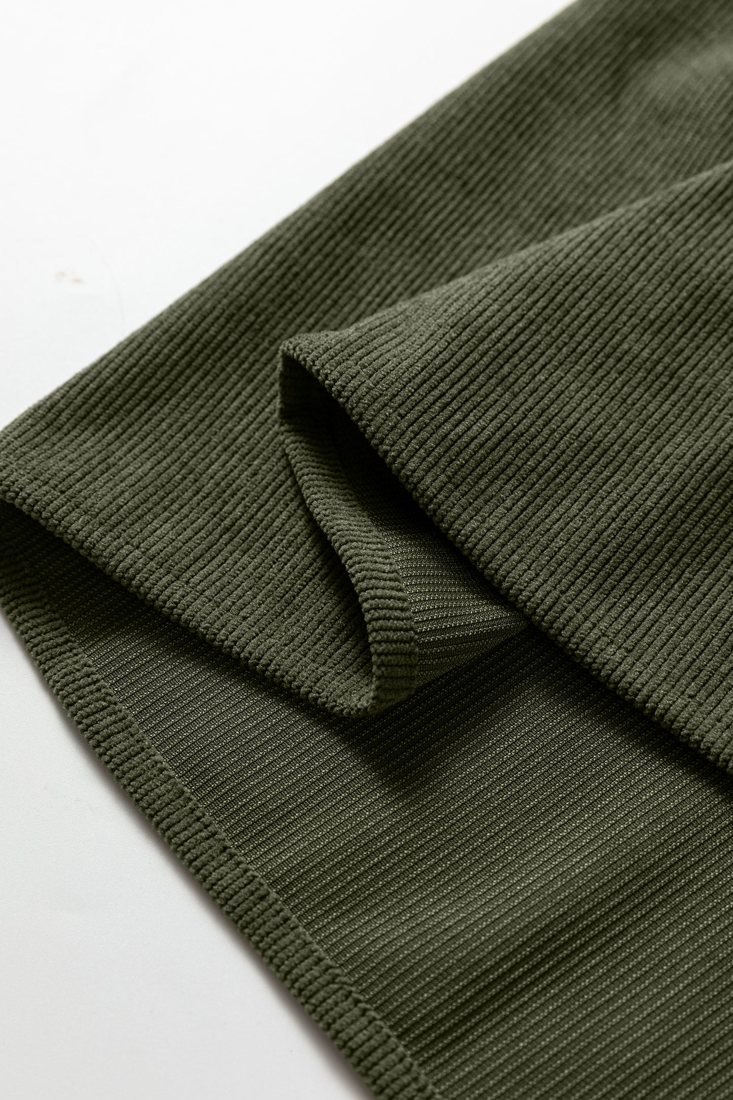 Moss Green Bracelet Sleeve Split Neck Scallop Detail Pleated Corduroy Mini Dress-TOPS / DRESSES-[Adult]-[Female]-2022 Online Blue Zone Planet