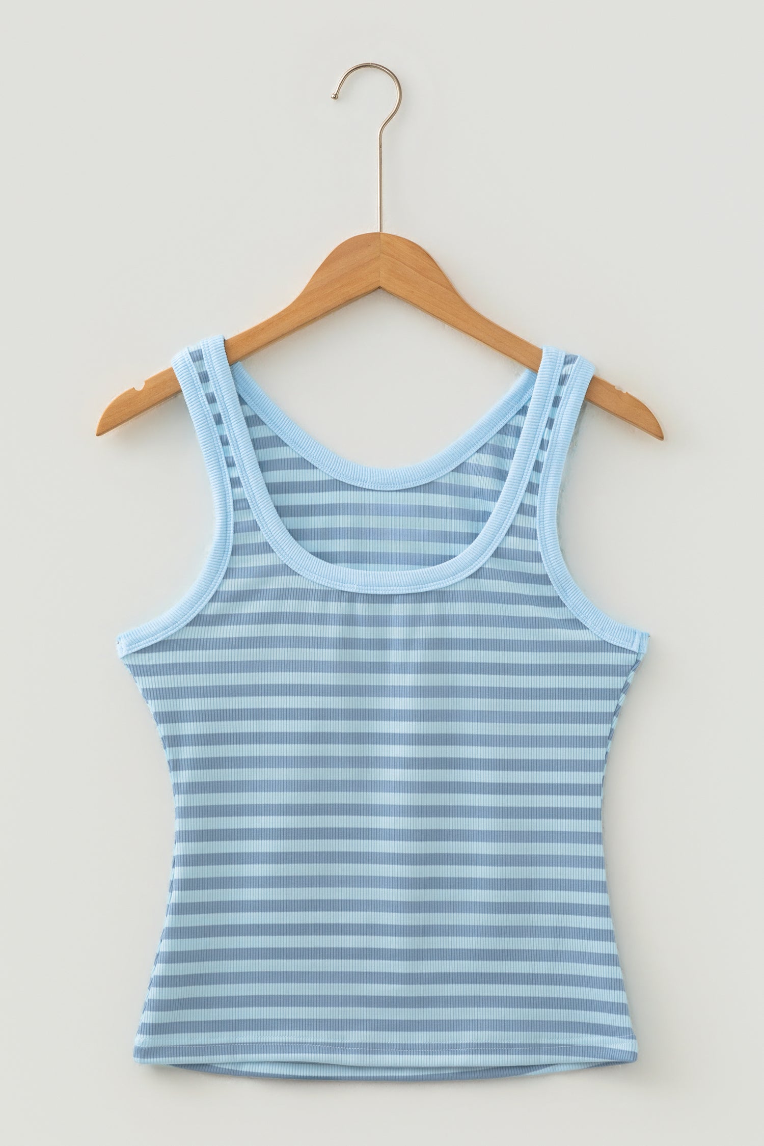 Sky Blue Stripe Ribbed Knit Slim Tank Top-Tops/Tank Tops-[Adult]-[Female]-2022 Online Blue Zone Planet