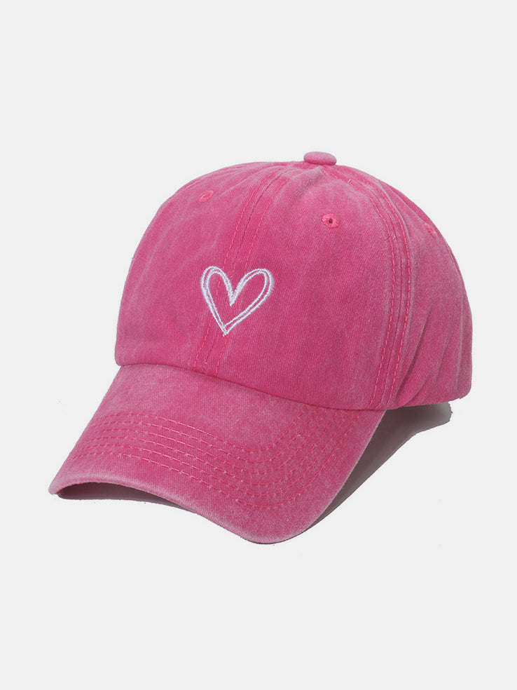 Embroidered Heart Washed Cotton Baseball Cap-HATS-[Adult]-[Female]-Hot Pink-One Size-2022 Online Blue Zone Planet