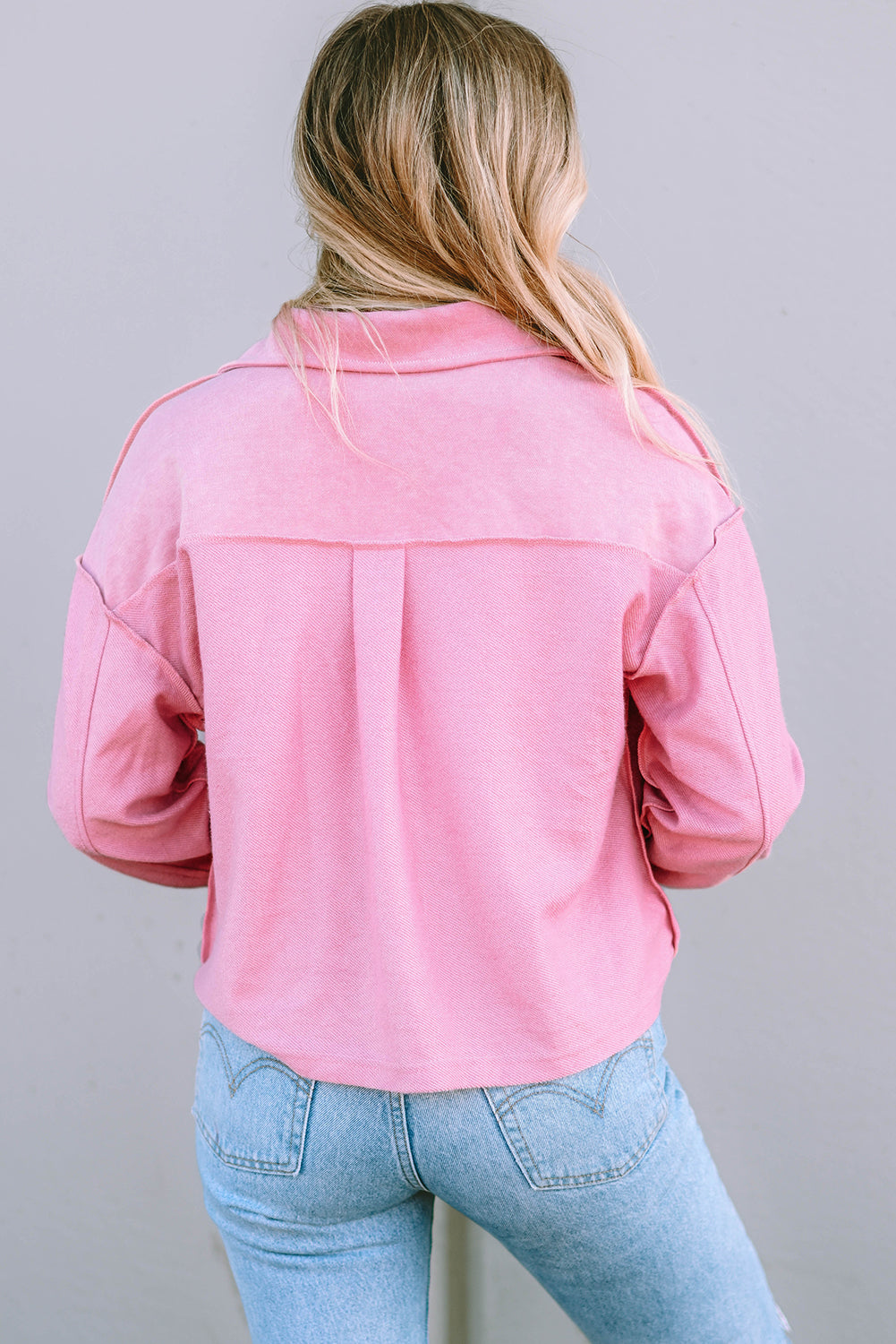 Pink Turn-Down Collar Pockets Shirt Jacket-Outerwear/Jackets-[Adult]-[Female]-2022 Online Blue Zone Planet