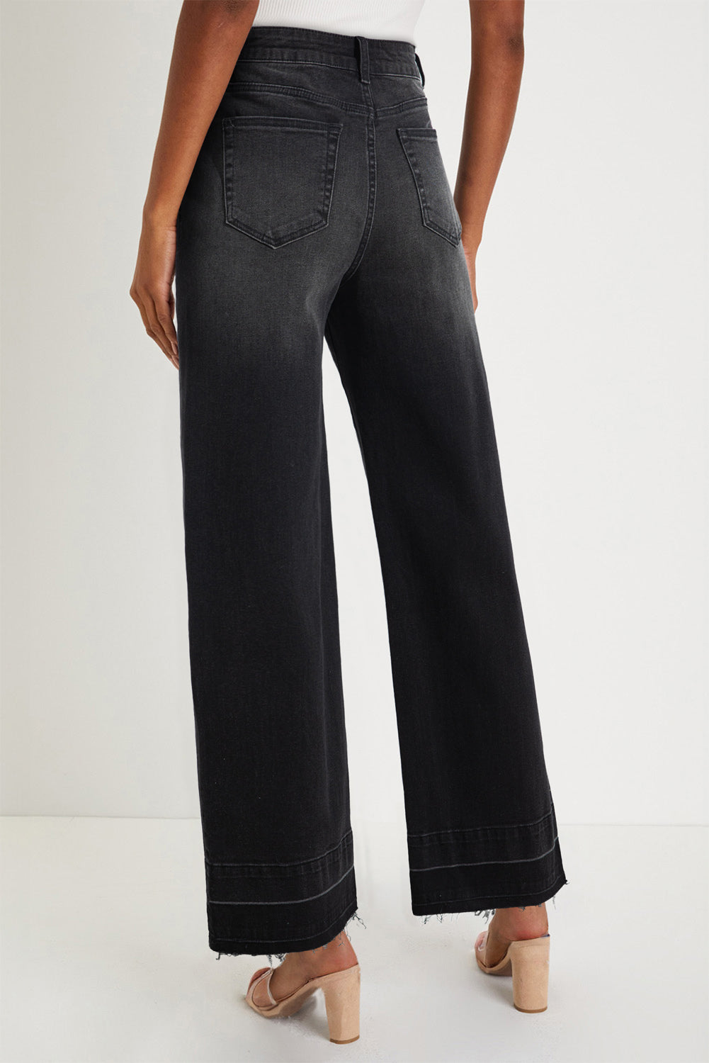 Black Raw Hem Unique Cuffs Straight High Rise Loose Jeans