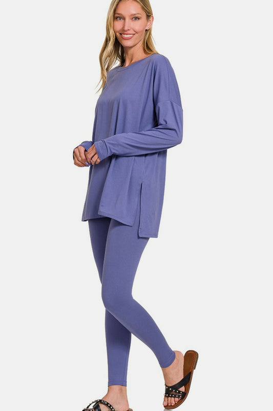 Blue Zone Planet | Zenana Full Size Brushed Microfiber Top and Leggings Lounge Set-TOPS / DRESSES-[Adult]-[Female]-Marlin-S-2022 Online Blue Zone Planet