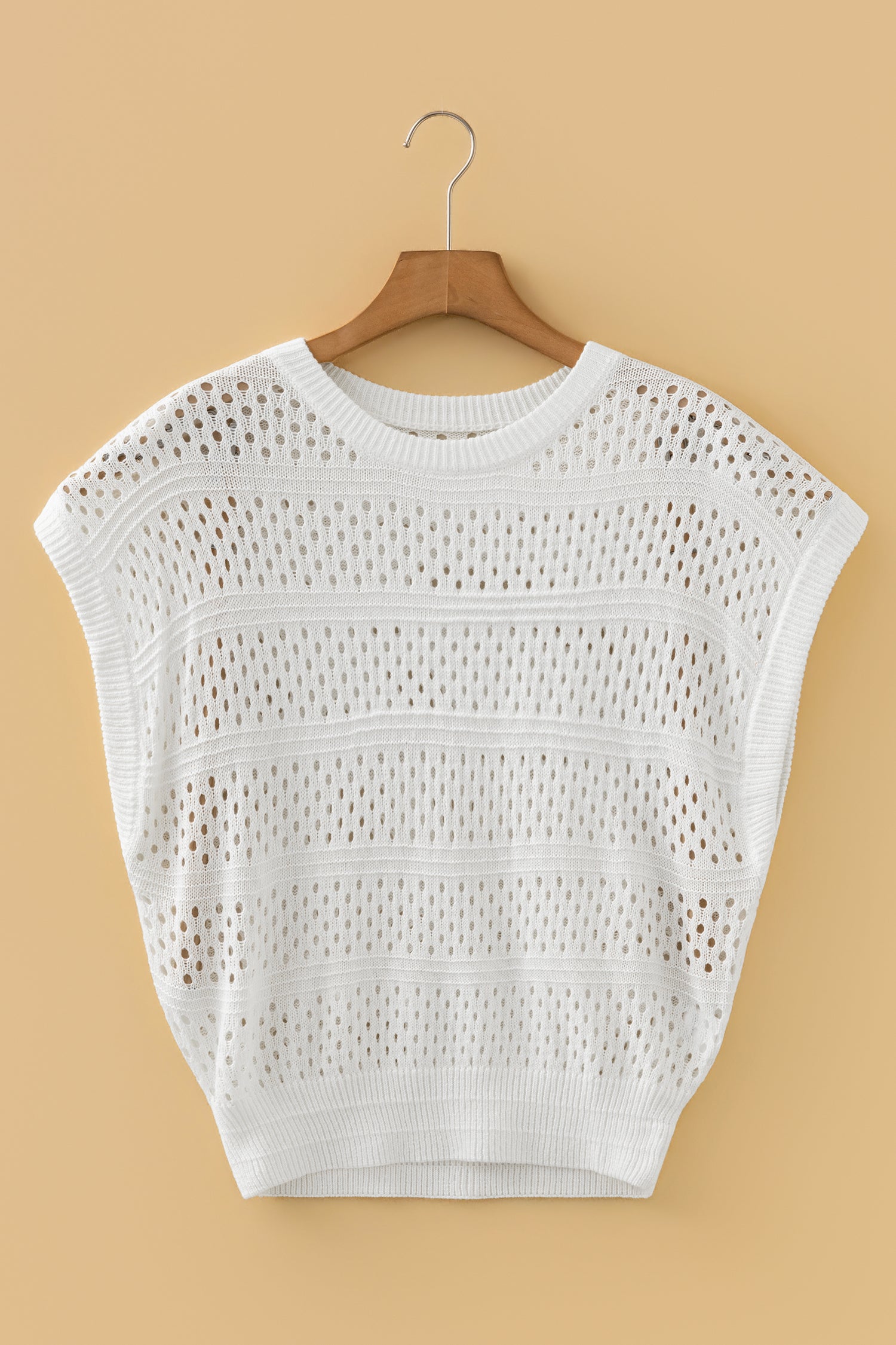 White Hollow Out Knit Round Neck Dolman Sweater-TOPS / DRESSES-[Adult]-[Female]-2022 Online Blue Zone Planet