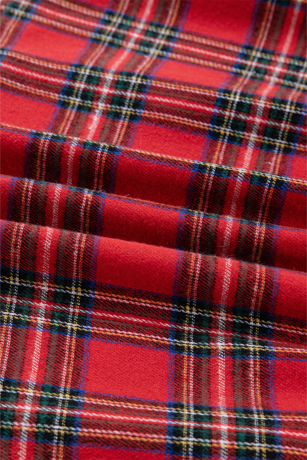 Red Christmas Plaid V Neck 3/4 Sleeve Tie Waist Ruffle Hem Long Dress-TOPS / DRESSES-[Adult]-[Female]-2022 Online Blue Zone Planet