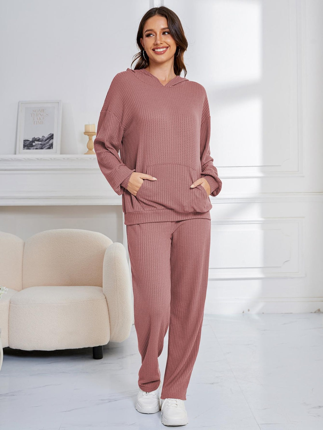 Dropped Shoulder Long Sleeve Hoodie and Pants Set-TOPS / DRESSES-[Adult]-[Female]-2022 Online Blue Zone Planet