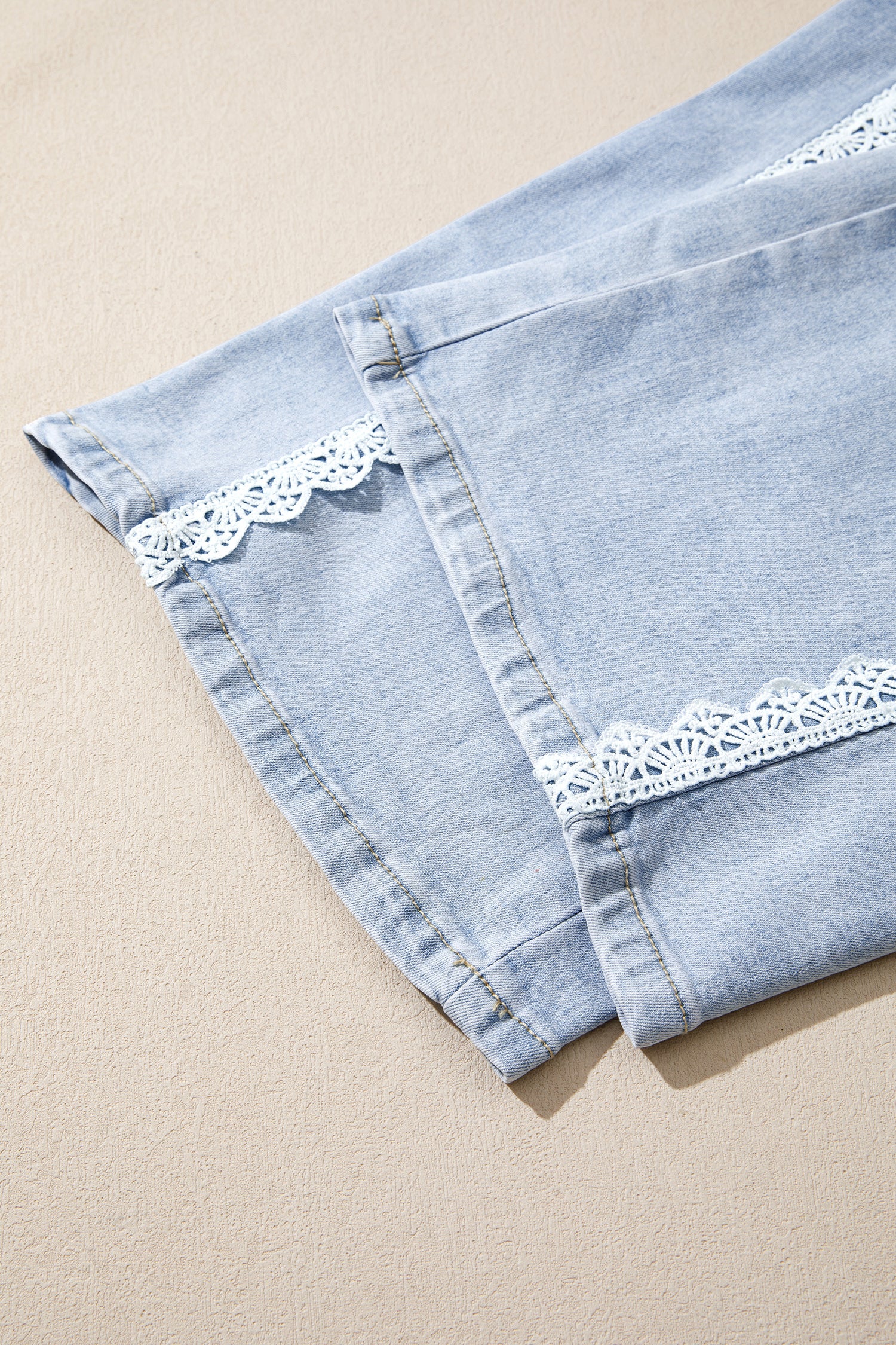 Beau Blue Lace Trim Casual Full-Length Regular Fit Jeans-Bottoms/Jeans-[Adult]-[Female]-2022 Online Blue Zone Planet