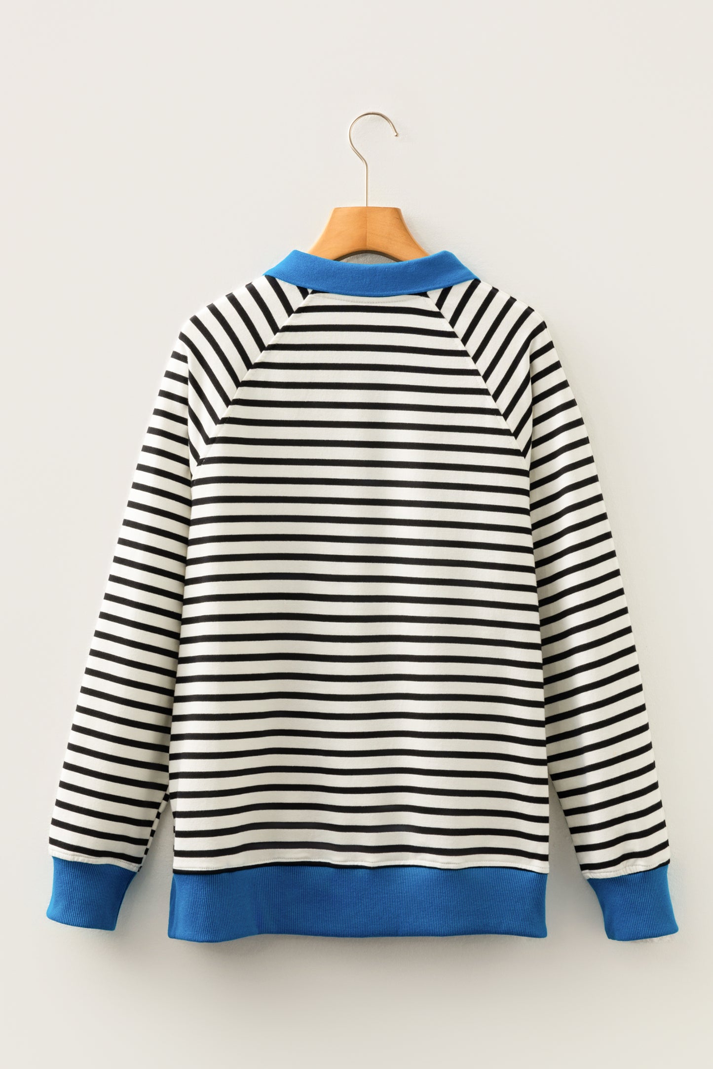 Black Stripe Color Block Patchwork Button Polo Collar Side Slit Sweatshirt-Tops/Sweatshirts & Hoodies-[Adult]-[Female]-2022 Online Blue Zone Planet