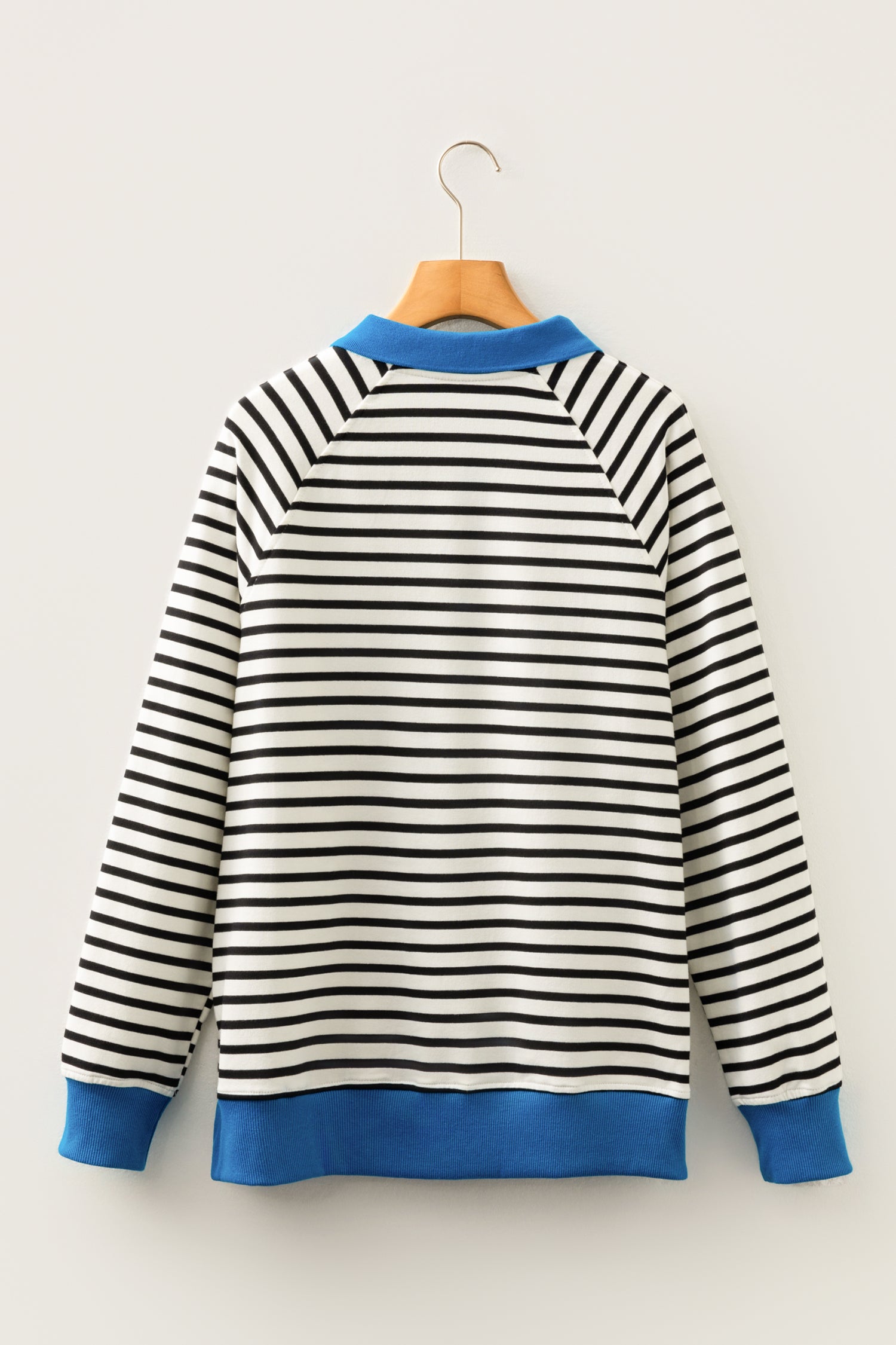 Black Stripe Color Block Patchwork Button Polo Collar Side Slit Sweatshirt-Tops/Sweatshirts & Hoodies-[Adult]-[Female]-2022 Online Blue Zone Planet
