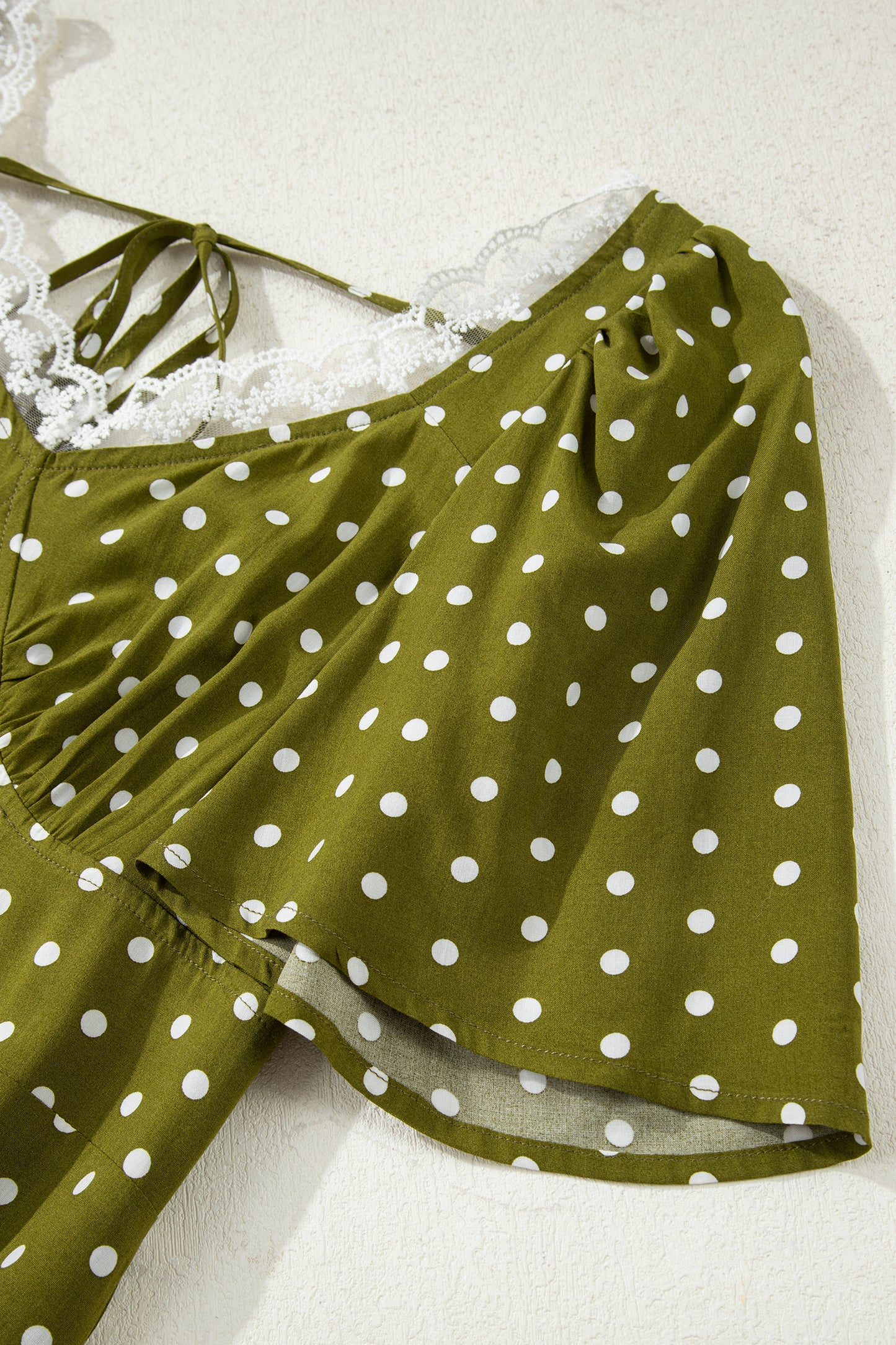 Green Polka Dot Print Lacy Neckline Smocked High Waist Maxi Dress-TOPS / DRESSES-[Adult]-[Female]-2022 Online Blue Zone Planet