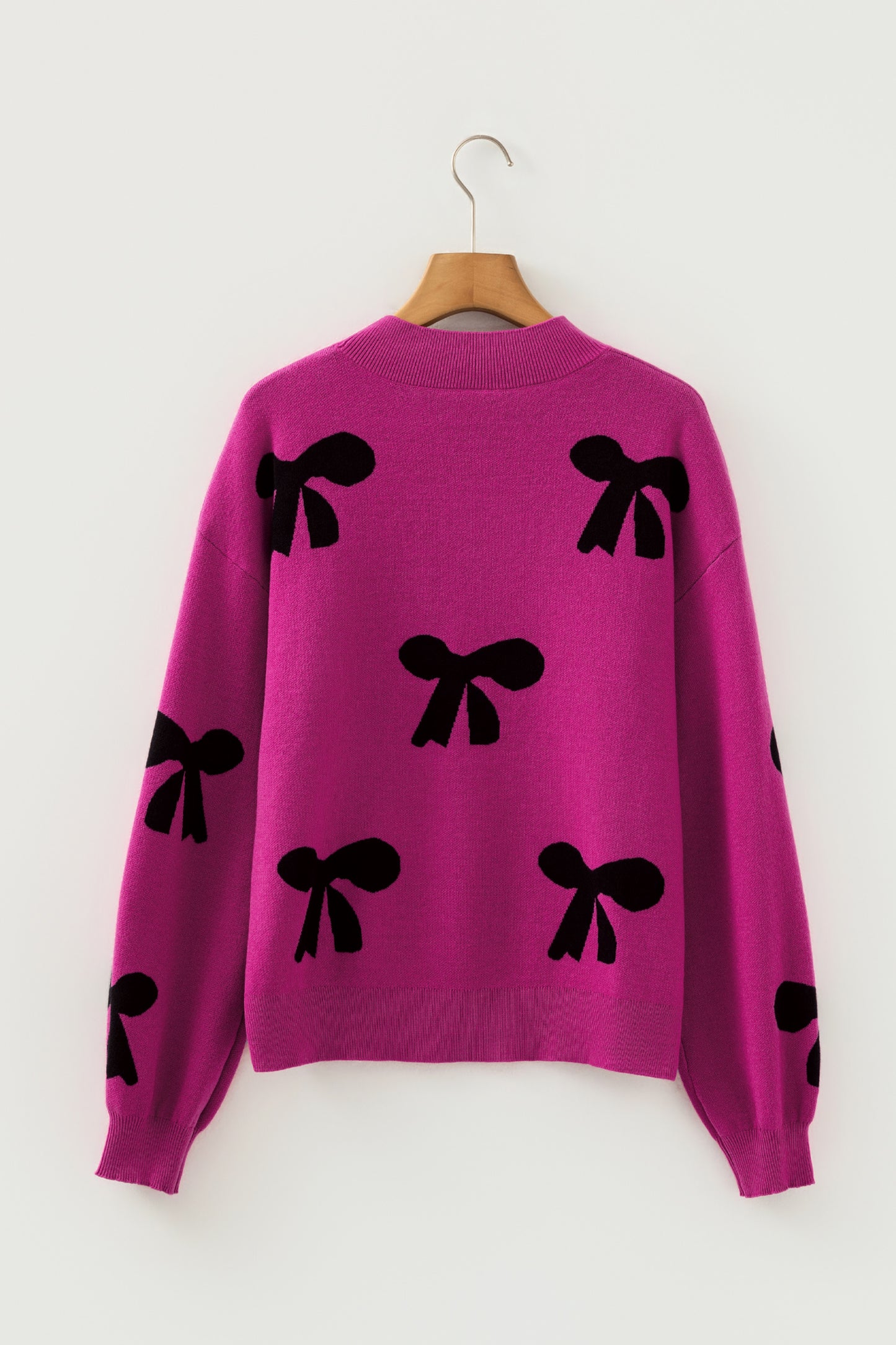 Bright Pink Pearl Embellished Bow Pattern Loose Sweater-TOPS / DRESSES-[Adult]-[Female]-2022 Online Blue Zone Planet