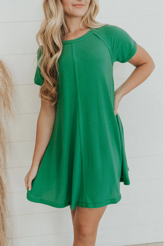 Bright Green Exposed Seamed T-shirt Dress-TOPS / DRESSES-[Adult]-[Female]-Bright Green-S-2022 Online Blue Zone Planet