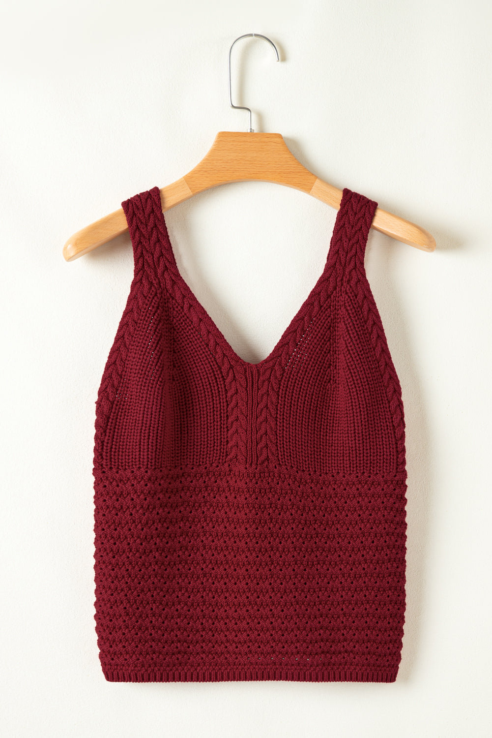 Blue Zone Planet | Burgundy Cable Knit Pointelle Slim Fit V Neck Sweater Vest-Sweaters & Cardigans/Sweater Vests-[Adult]-[Female]-2022 Online Blue Zone Planet