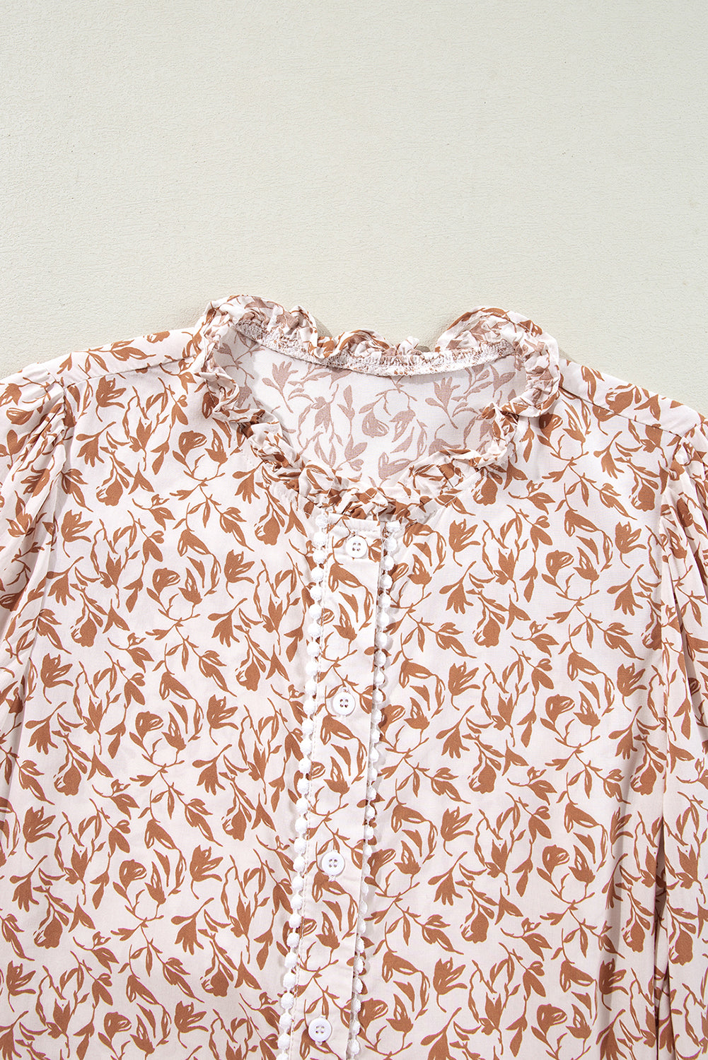 Yellow Printed Lace Detail Floral Puff Sleeve Fall Shirt-Tops/Blouses & Shirts-[Adult]-[Female]-2022 Online Blue Zone Planet