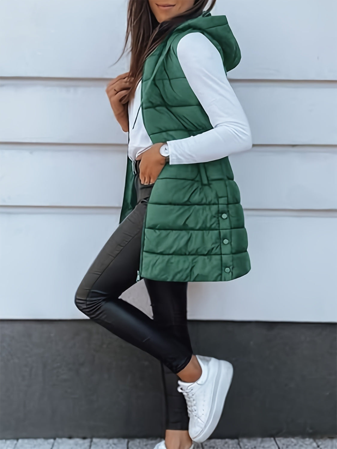 Plus Size Zip Up Hooded Vest Coat-TOPS / DRESSES-[Adult]-[Female]-Green-1XL-2022 Online Blue Zone Planet