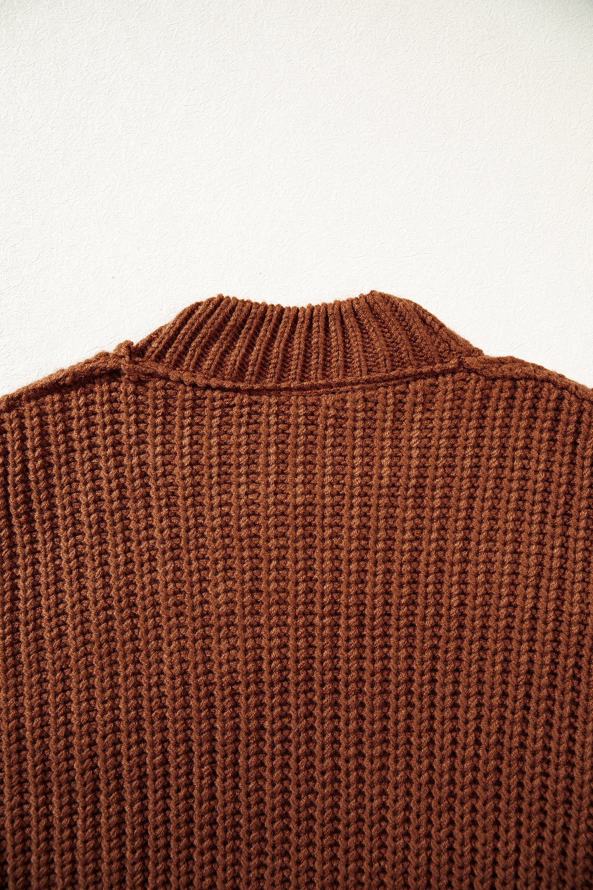 Coffee Solid Color Cable Knit High Neck Loose Pullover Sweater-Sweaters & Cardigans/Sweaters-[Adult]-[Female]-2022 Online Blue Zone Planet