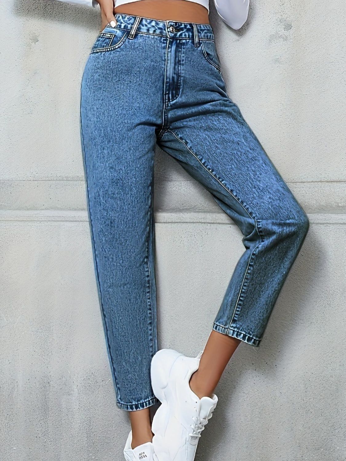 Pocketed Straight Leg Jeans-BOTTOMS SIZES SMALL MEDIUM LARGE-[Adult]-[Female]-2022 Online Blue Zone Planet