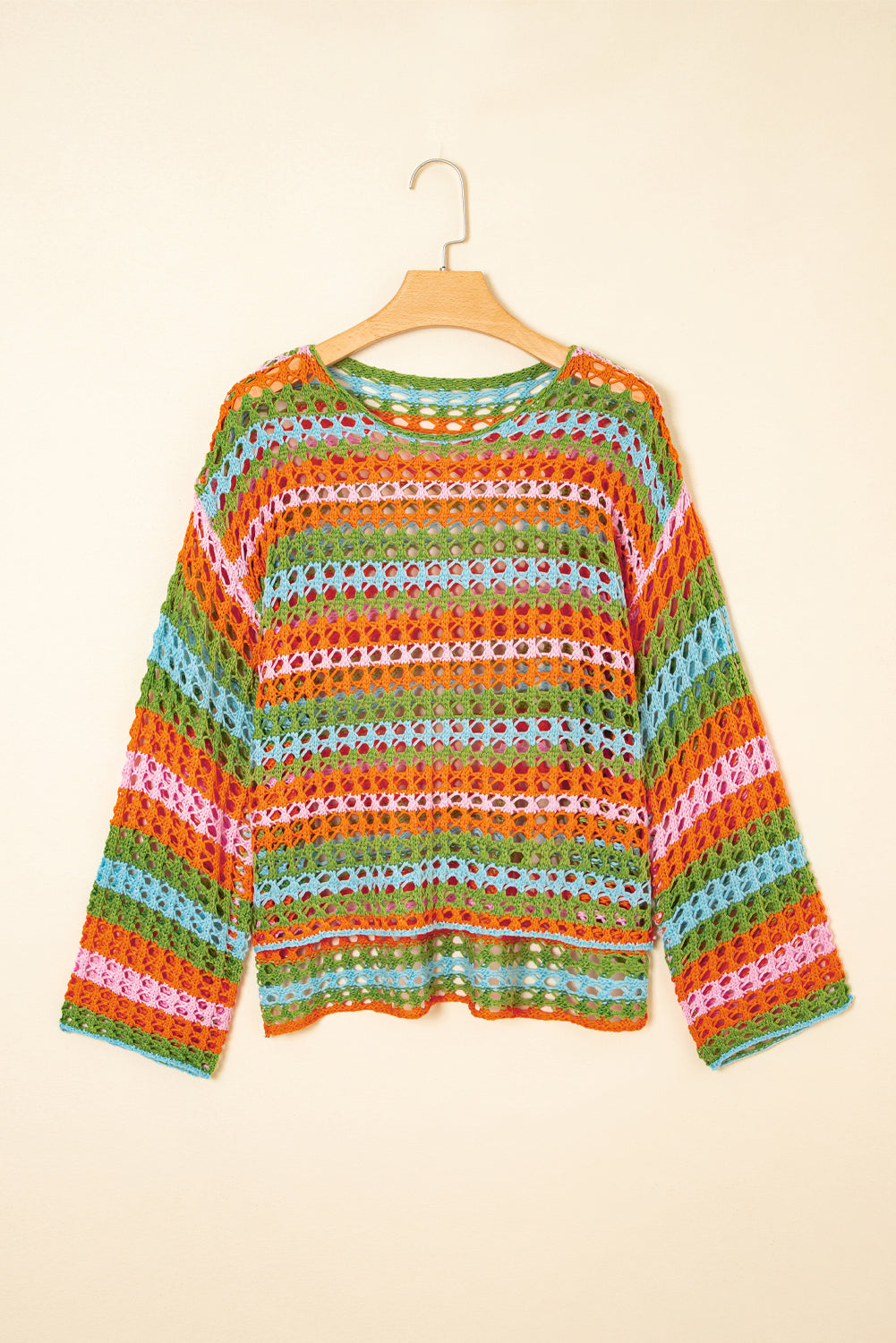 Carrot Multi Stripe Open Knit Sweater Beach Cover Up-TOPS / DRESSES-[Adult]-[Female]-2022 Online Blue Zone Planet