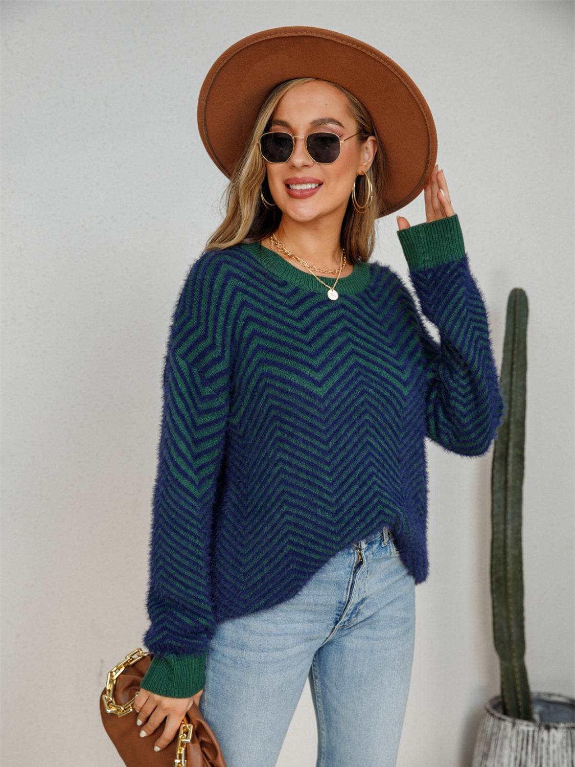 Angel Wings Striped Round Neck Dropped Shoulder Sweater-TOPS / DRESSES-[Adult]-[Female]-2022 Online Blue Zone Planet