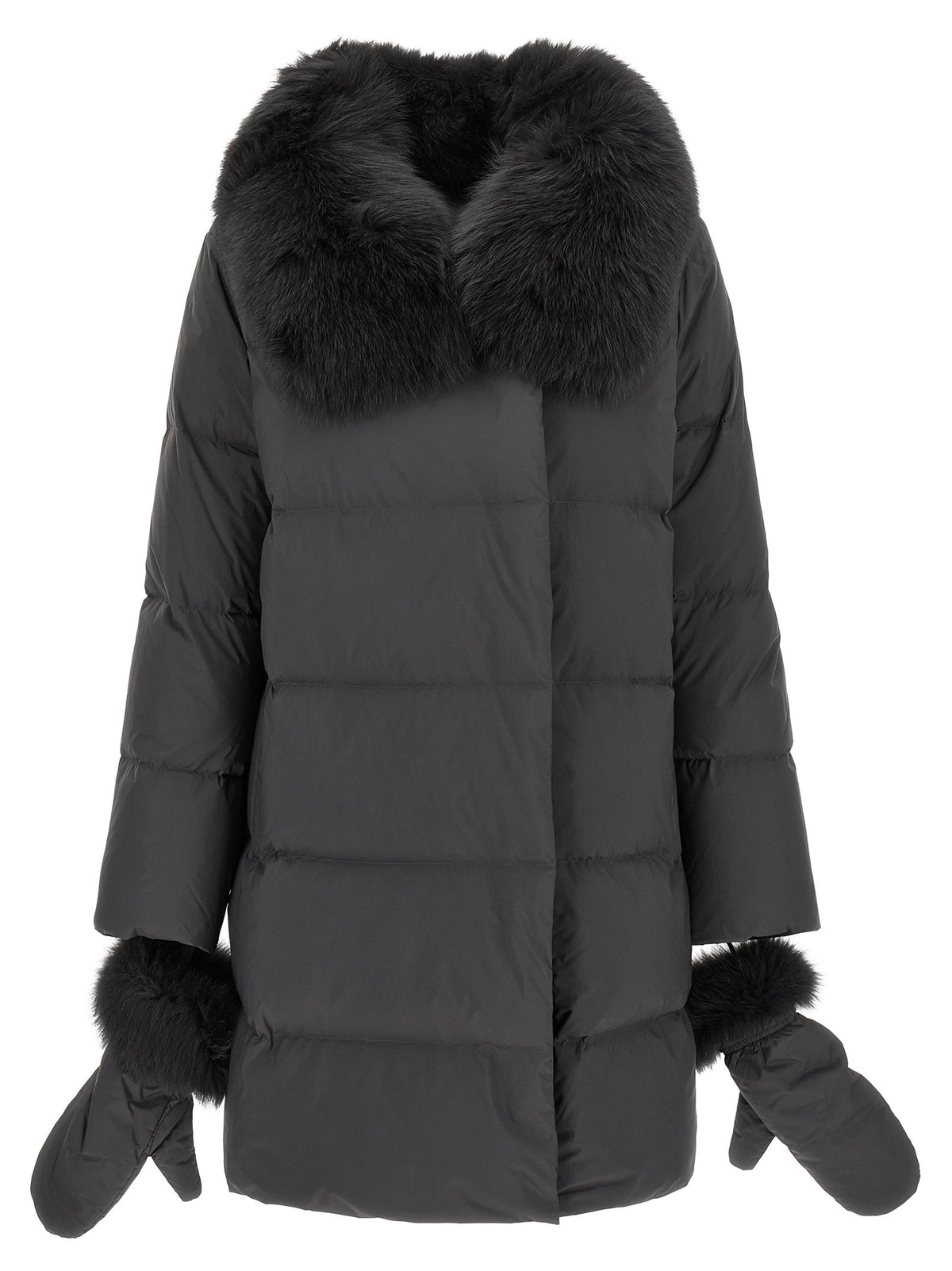 Army Yves Salomon Coat With Mittens-Coats-[Adult]-[Female]-40 FR-Black-2022 Online Blue Zone Planet