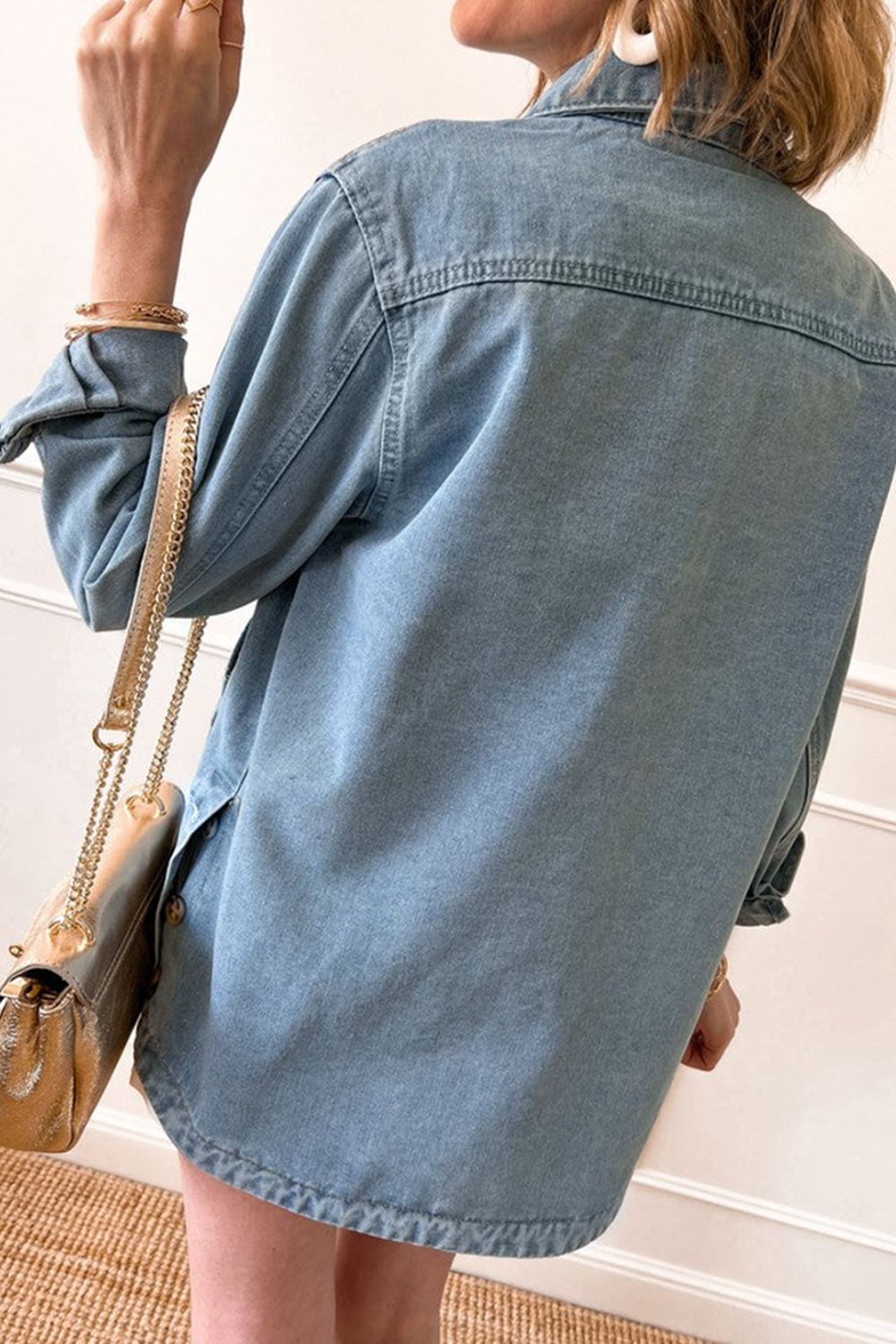 Pocketed Button Up Long Sleeve Denim Jacket-TOPS / DRESSES-[Adult]-[Female]-2022 Online Blue Zone Planet