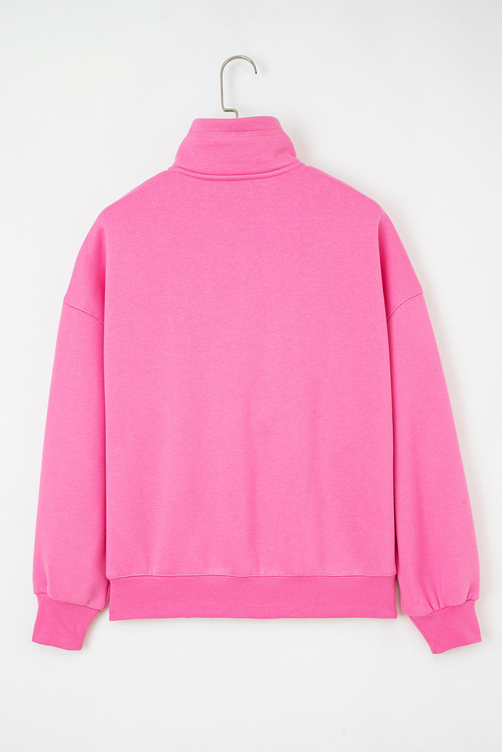 Bright Pink Half Button Stand Neck Drop Shoulder Sweatshirt-Tops/Sweatshirts & Hoodies-[Adult]-[Female]-2022 Online Blue Zone Planet