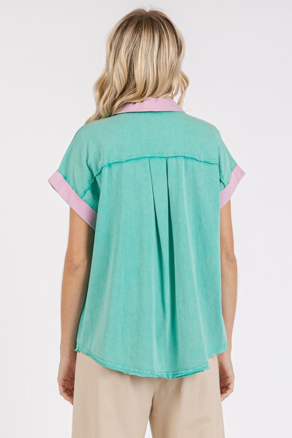 Mittoshop Color Block Henley Short Sleeve Polo Shirt-TOPS / DRESSES-[Adult]-[Female]-2022 Online Blue Zone Planet