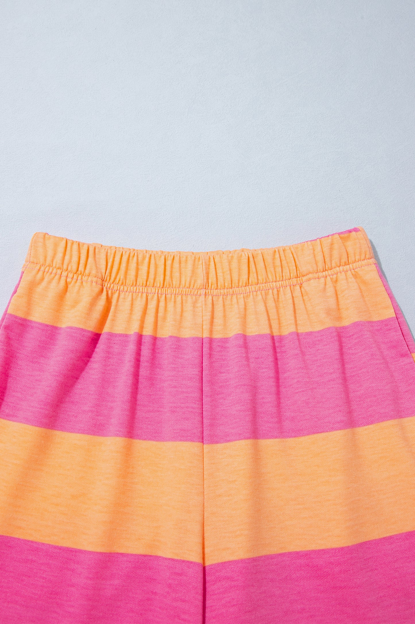 Orange Stripe Colorblock Half Sleeve Top Casual Loose Pants 2pcs Set-Two Piece Sets/Pant Sets-[Adult]-[Female]-2022 Online Blue Zone Planet