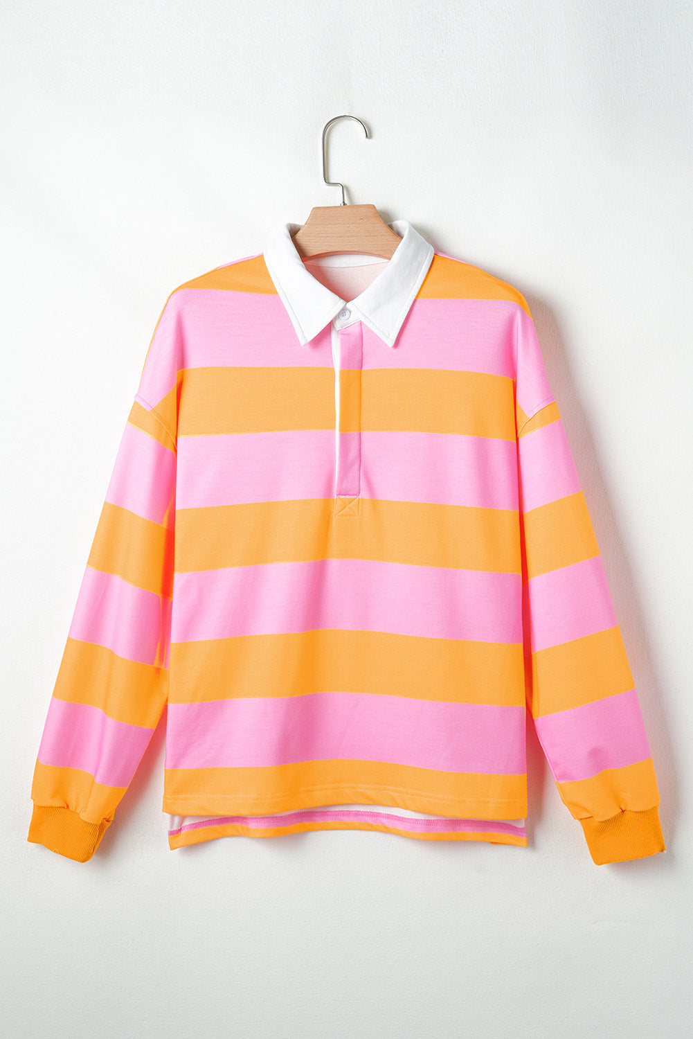 Contrast Striped Collared Neck Long Sleeve Sweatshirt-TOPS / DRESSES-[Adult]-[Female]-2022 Online Blue Zone Planet