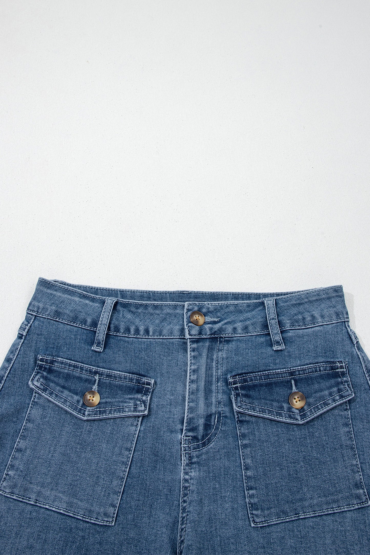 Dusk Blue Flap Pockets Denim Shorts-Bottoms/Denim Shorts-[Adult]-[Female]-2022 Online Blue Zone Planet