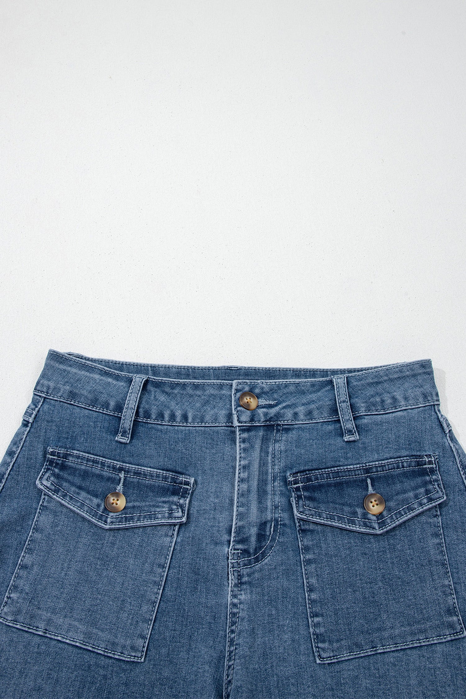 Dusk Blue Flap Pockets Denim Shorts-Bottoms/Denim Shorts-[Adult]-[Female]-2022 Online Blue Zone Planet