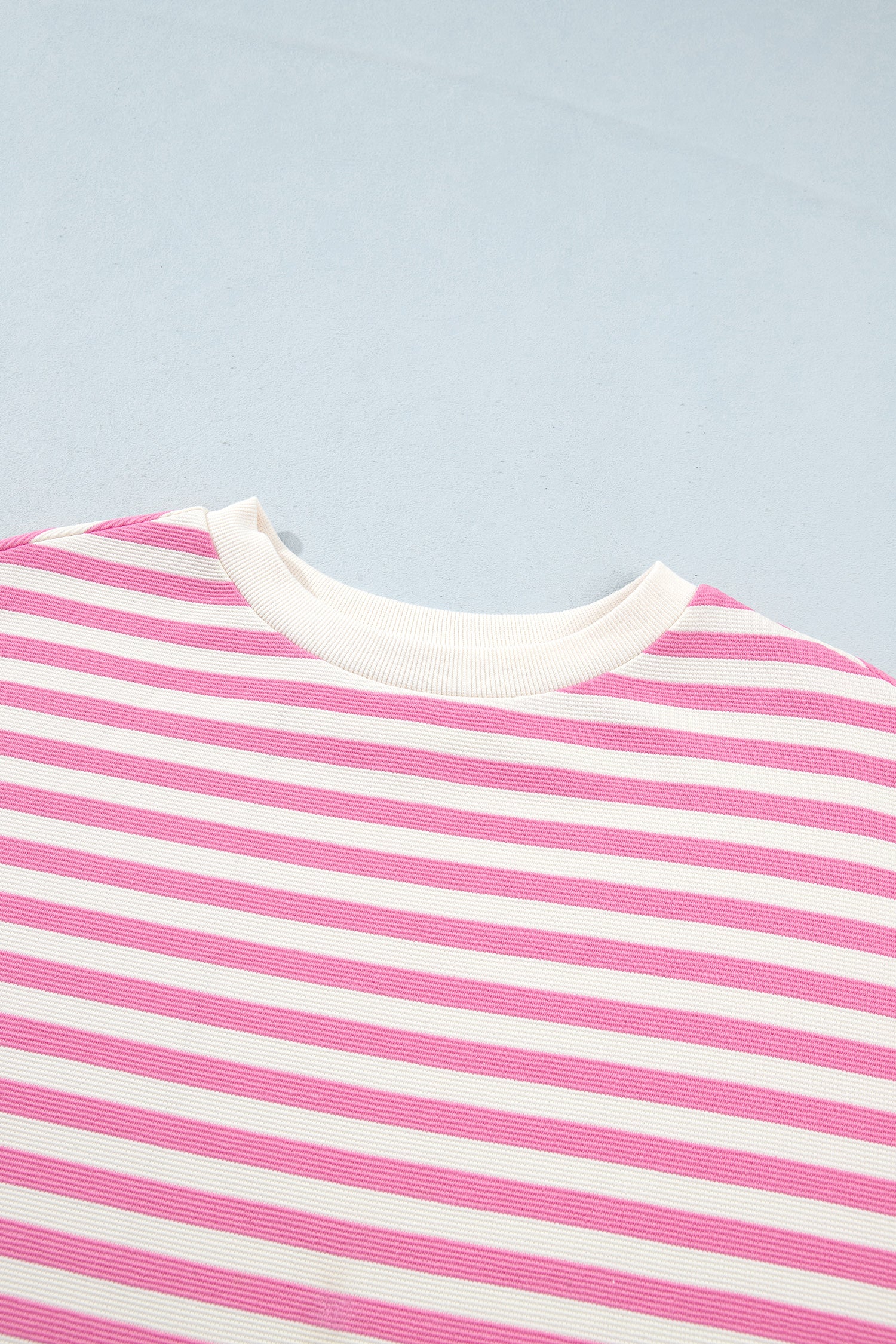 Pink Striped Long Sleeve Crew Neck Drawstring Waist Shorts Set-Two Piece Sets/Short Sets-[Adult]-[Female]-2022 Online Blue Zone Planet