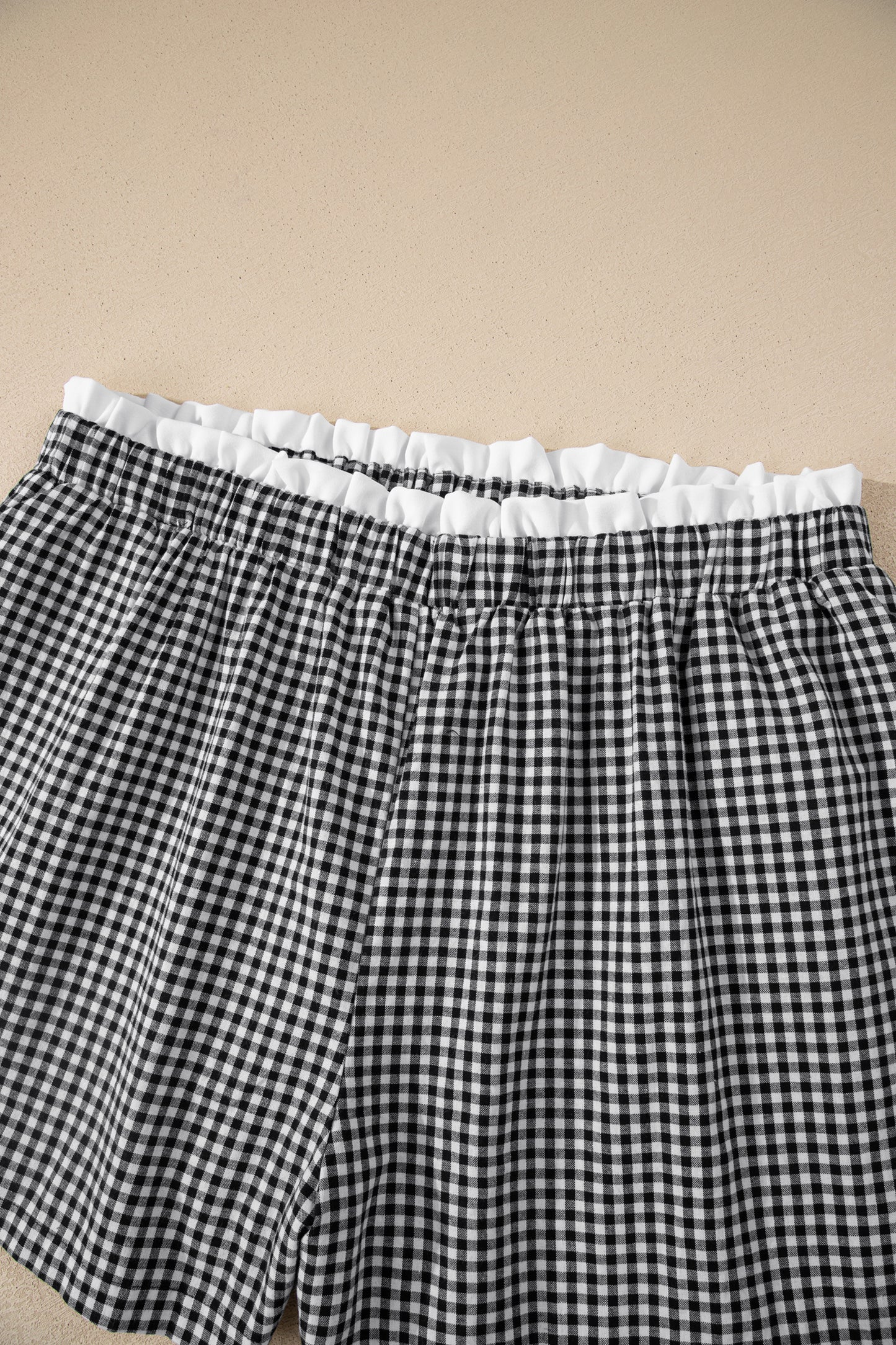Sky Blue Contrast Trim Plaid Print Plus Size Shorts-Plus Size/Plus Size Bottoms-[Adult]-[Female]-2022 Online Blue Zone Planet
