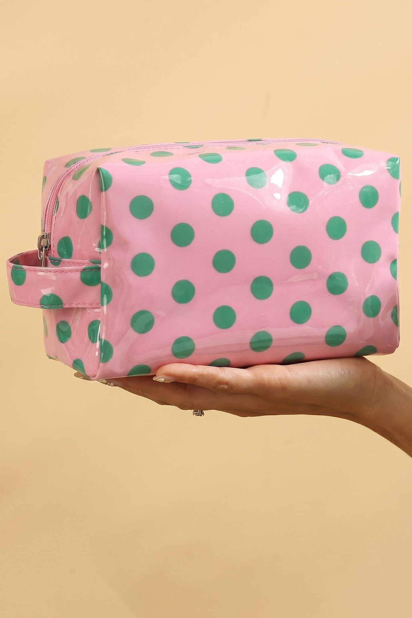 Orange Durable PVC Polka Dot Makeup Bag